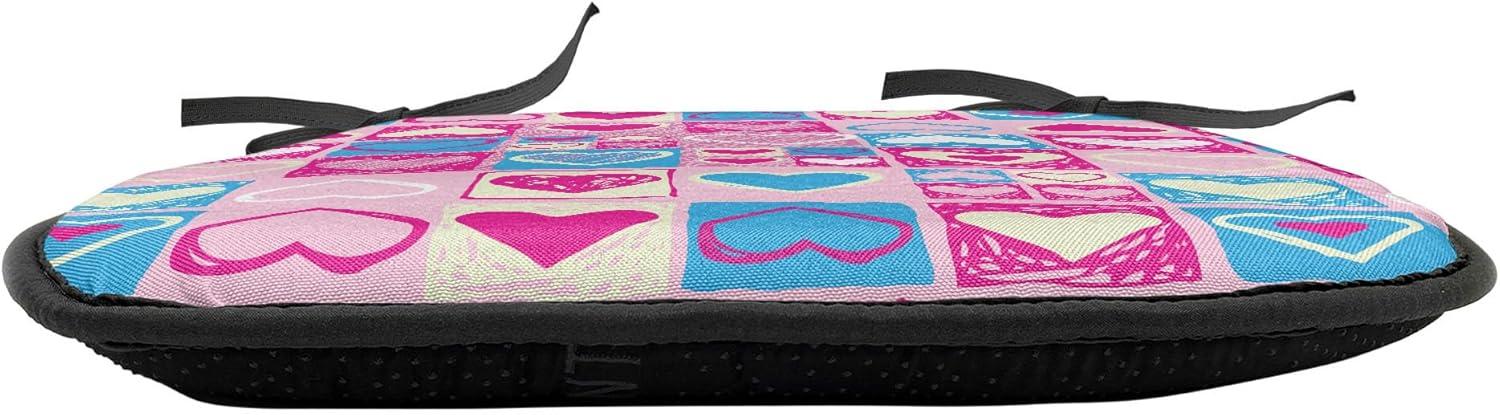 imageAmbesonne Love Chair Seating Cushion Set of 4 Hipster Hearts Pattern with Love You Texts Heart Shapes Valentines Day Theme AntiSlip Seat Padding for Kitchen amp Patio 16x16 Vermilion MulticolorPink Blue Cream