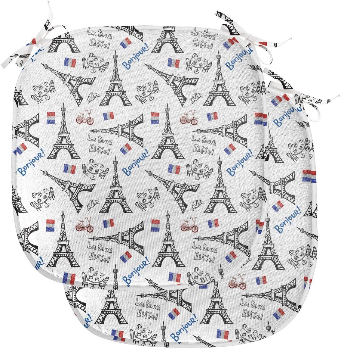 imageAmbesonne Love Chair Seating Cushion Set of 4 Hipster Hearts Pattern with Love You Texts Heart Shapes Valentines Day Theme AntiSlip Seat Padding for Kitchen amp Patio 16x16 Vermilion MulticolorBlue Black Red