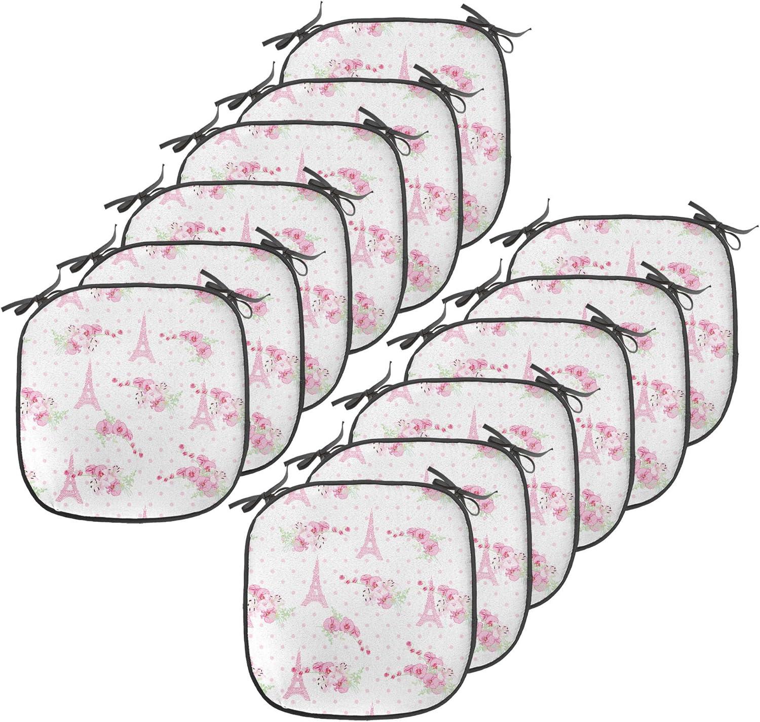 imageAmbesonne Love Chair Seating Cushion Set of 4 Hipster Hearts Pattern with Love You Texts Heart Shapes Valentines Day Theme AntiSlip Seat Padding for Kitchen amp Patio 16x16 Vermilion MulticolorPale Pink Green White