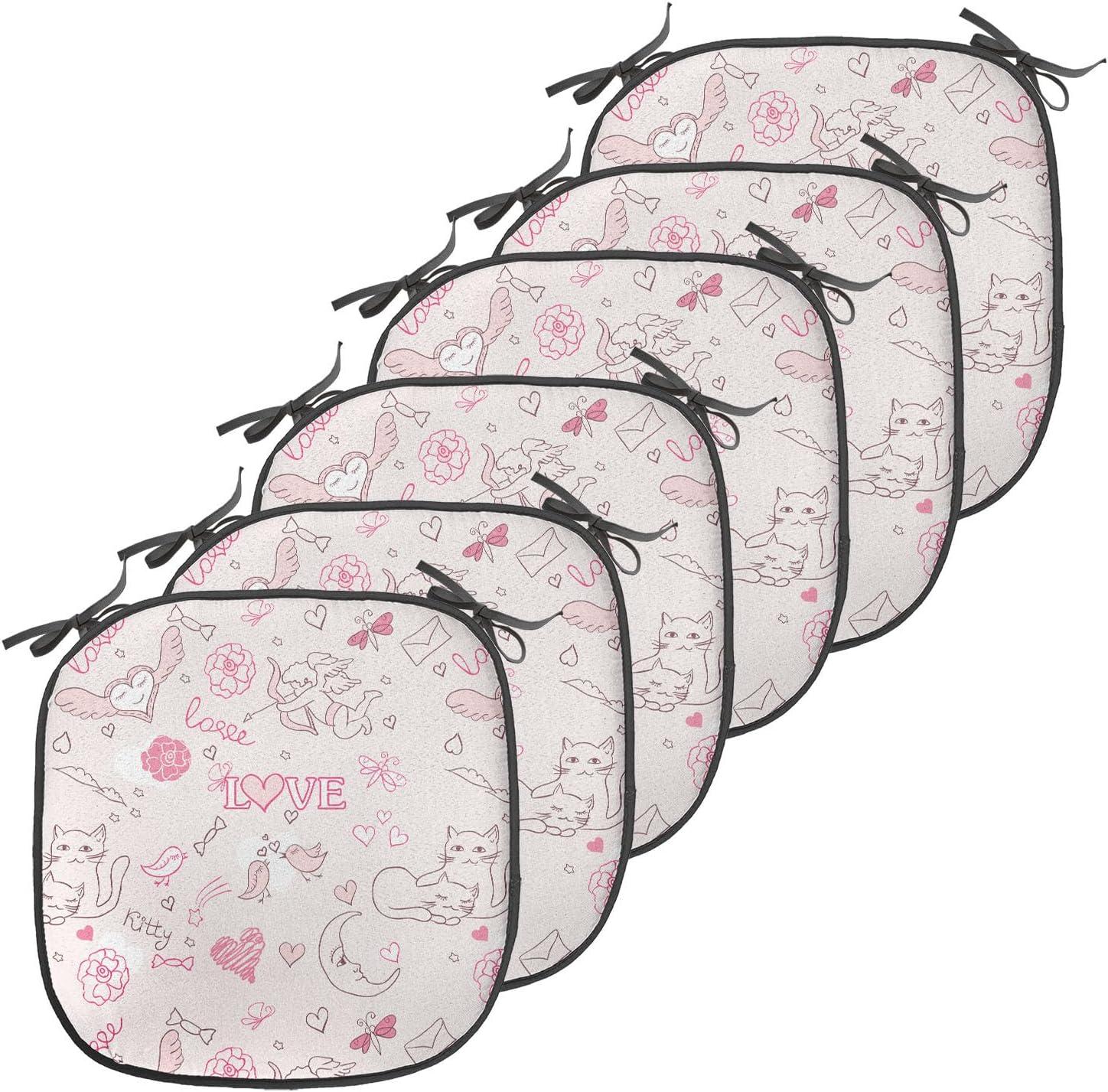 imageAmbesonne Love Chair Seating Cushion Set of 4 Hipster Hearts Pattern with Love You Texts Heart Shapes Valentines Day Theme AntiSlip Seat Padding for Kitchen amp Patio 16x16 Vermilion MulticolorPale Coral Pink Brown