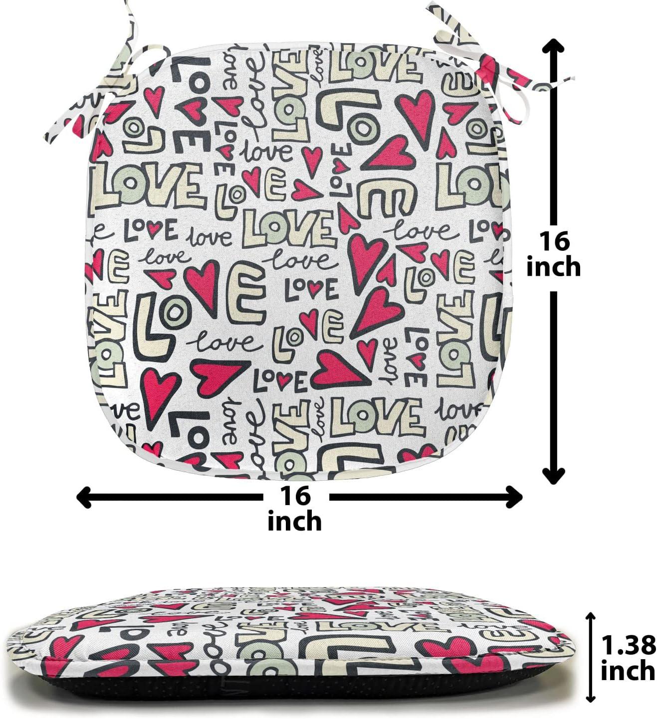 imageAmbesonne Love Chair Seating Cushion Set of 4 Hipster Hearts Pattern with Love You Texts Heart Shapes Valentines Day Theme AntiSlip Seat Padding for Kitchen amp Patio 16x16 Vermilion MulticolorMagenta Ivory Pale Green