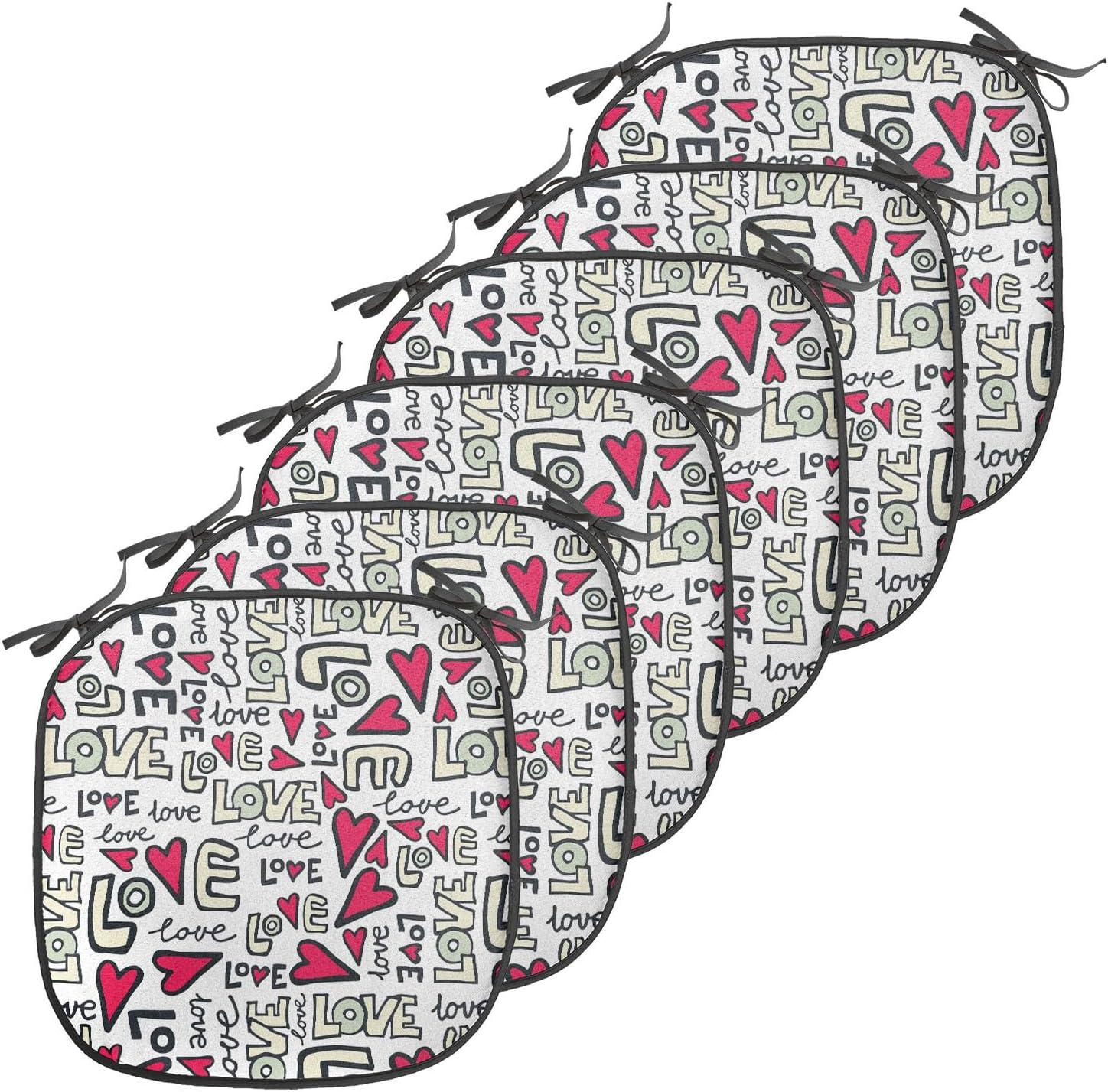 imageAmbesonne Love Chair Seating Cushion Set of 4 Hipster Hearts Pattern with Love You Texts Heart Shapes Valentines Day Theme AntiSlip Seat Padding for Kitchen amp Patio 16x16 Vermilion MulticolorMagenta Ivory Pale Green