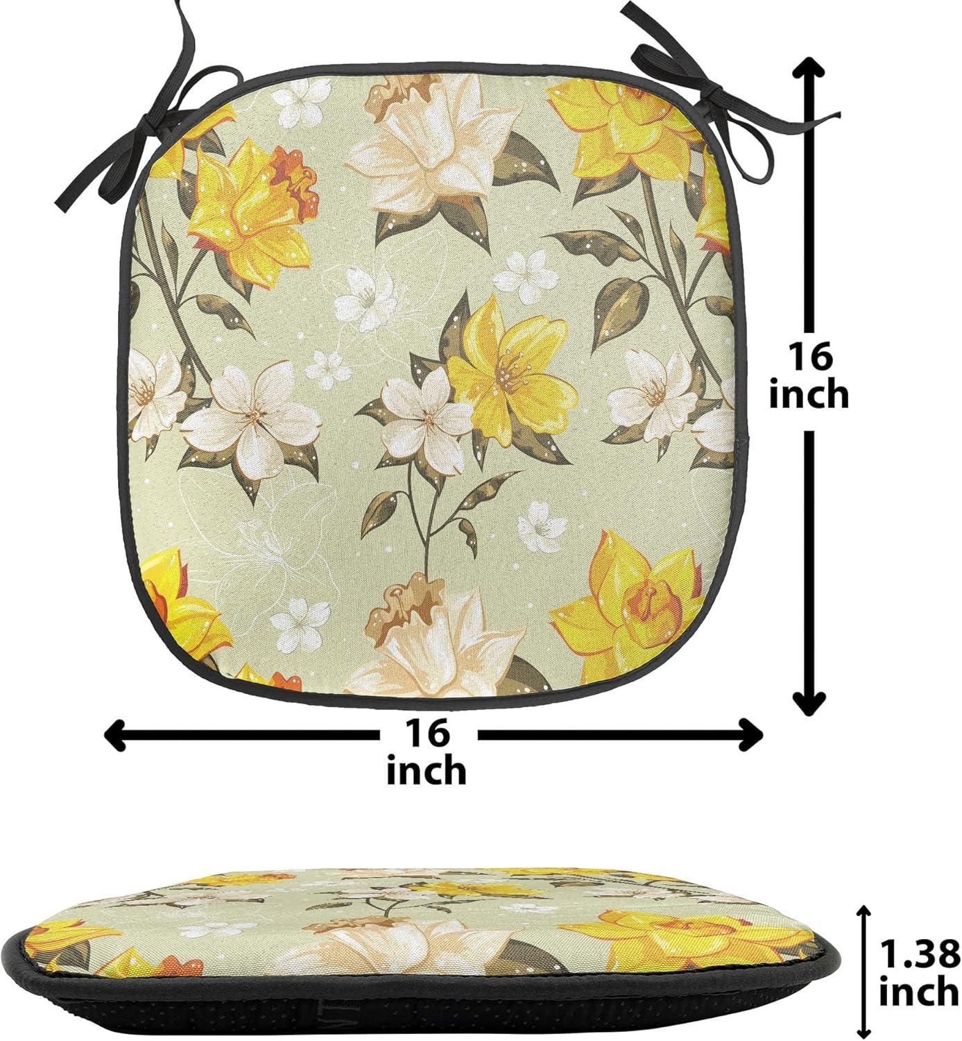 imageAmbesonne Love Chair Seating Cushion Set of 4 Hipster Hearts Pattern with Love You Texts Heart Shapes Valentines Day Theme AntiSlip Seat Padding for Kitchen amp Patio 16x16 Vermilion MulticolorYellow Cream Pale Green