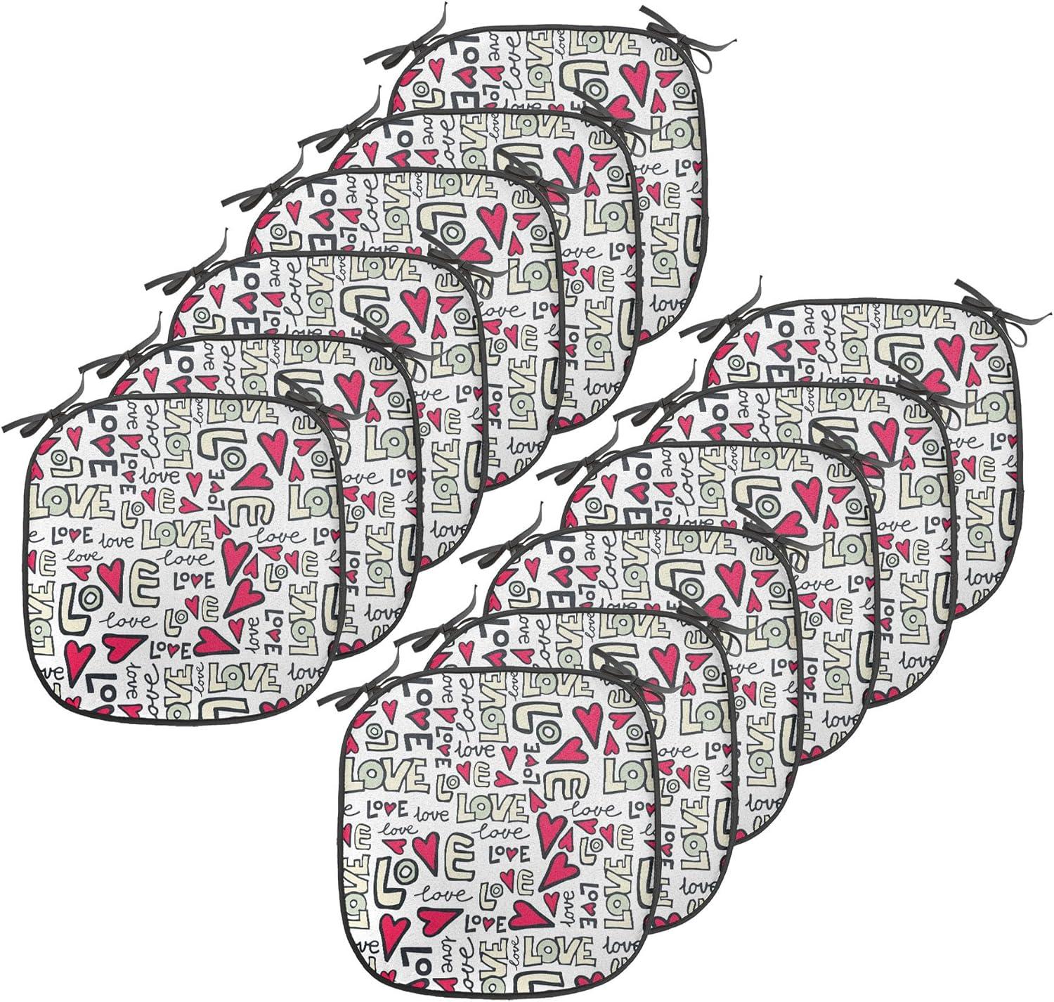 imageAmbesonne Love Chair Seating Cushion Set of 4 Hipster Hearts Pattern with Love You Texts Heart Shapes Valentines Day Theme AntiSlip Seat Padding for Kitchen amp Patio 16x16 Vermilion MulticolorMagenta Ivory Pale Green