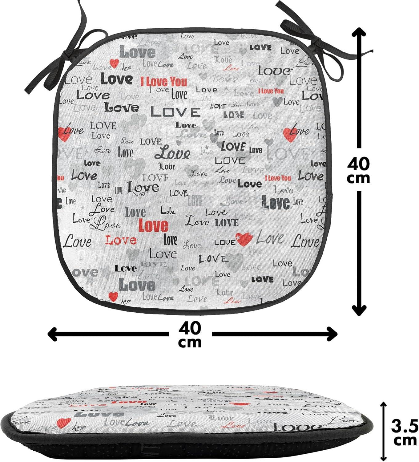 imageAmbesonne Love Chair Seating Cushion Set of 4 Hipster Hearts Pattern with Love You Texts Heart Shapes Valentines Day Theme AntiSlip Seat Padding for Kitchen amp Patio 16x16 Vermilion MulticolorGrey Black Red