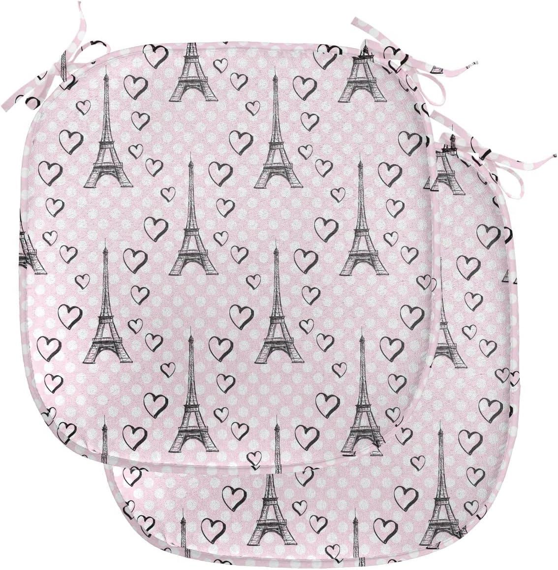 imageAmbesonne Love Chair Seating Cushion Set of 4 Hipster Hearts Pattern with Love You Texts Heart Shapes Valentines Day Theme AntiSlip Seat Padding for Kitchen amp Patio 16x16 Vermilion MulticolorPale Pink Black White
