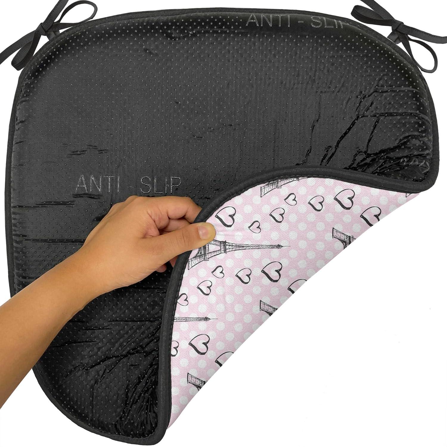 imageAmbesonne Love Chair Seating Cushion Set of 4 Hipster Hearts Pattern with Love You Texts Heart Shapes Valentines Day Theme AntiSlip Seat Padding for Kitchen amp Patio 16x16 Vermilion MulticolorPale Pink Black White