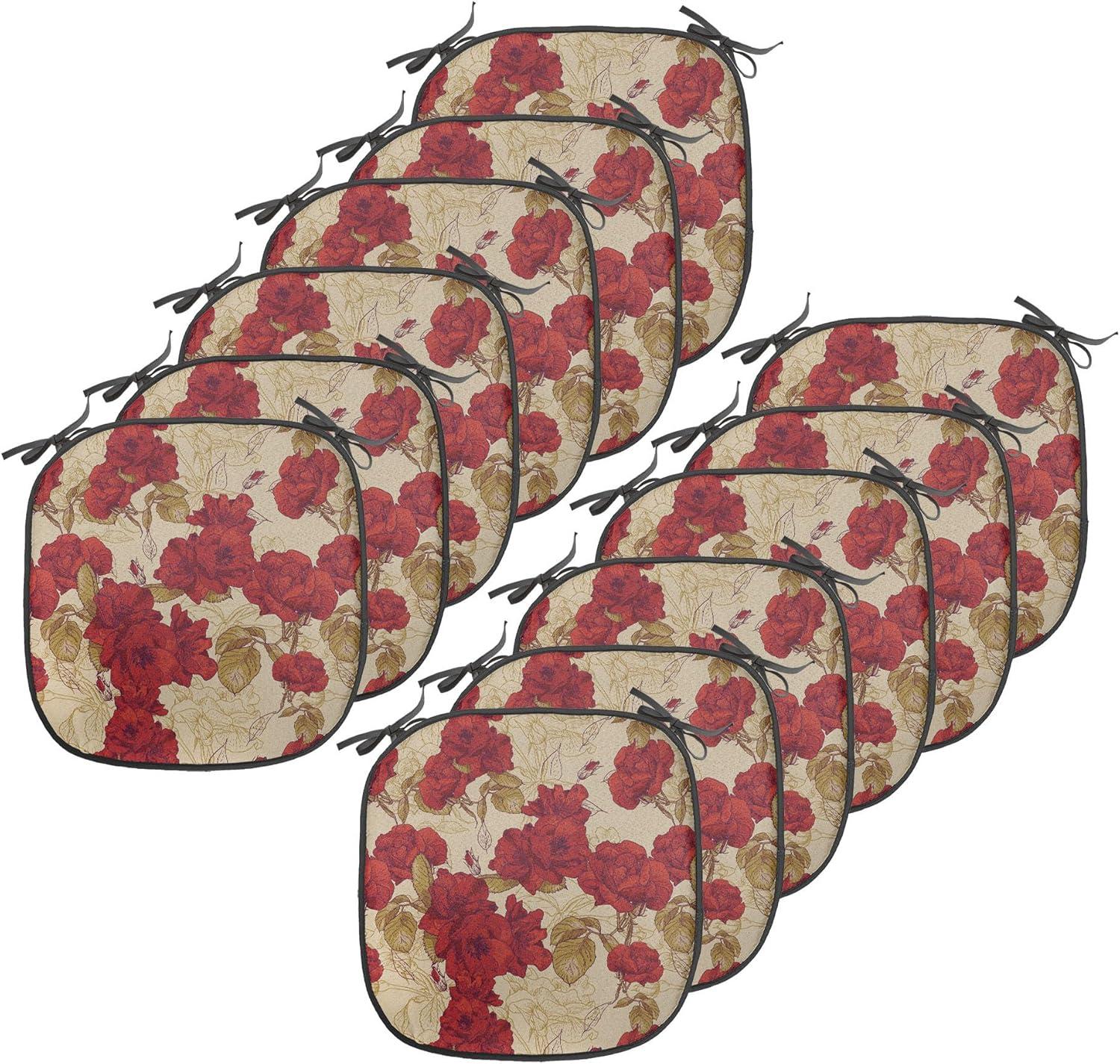 imageAmbesonne Love Chair Seating Cushion Set of 4 Hipster Hearts Pattern with Love You Texts Heart Shapes Valentines Day Theme AntiSlip Seat Padding for Kitchen amp Patio 16x16 Vermilion MulticolorRed Khaki Sand Brown