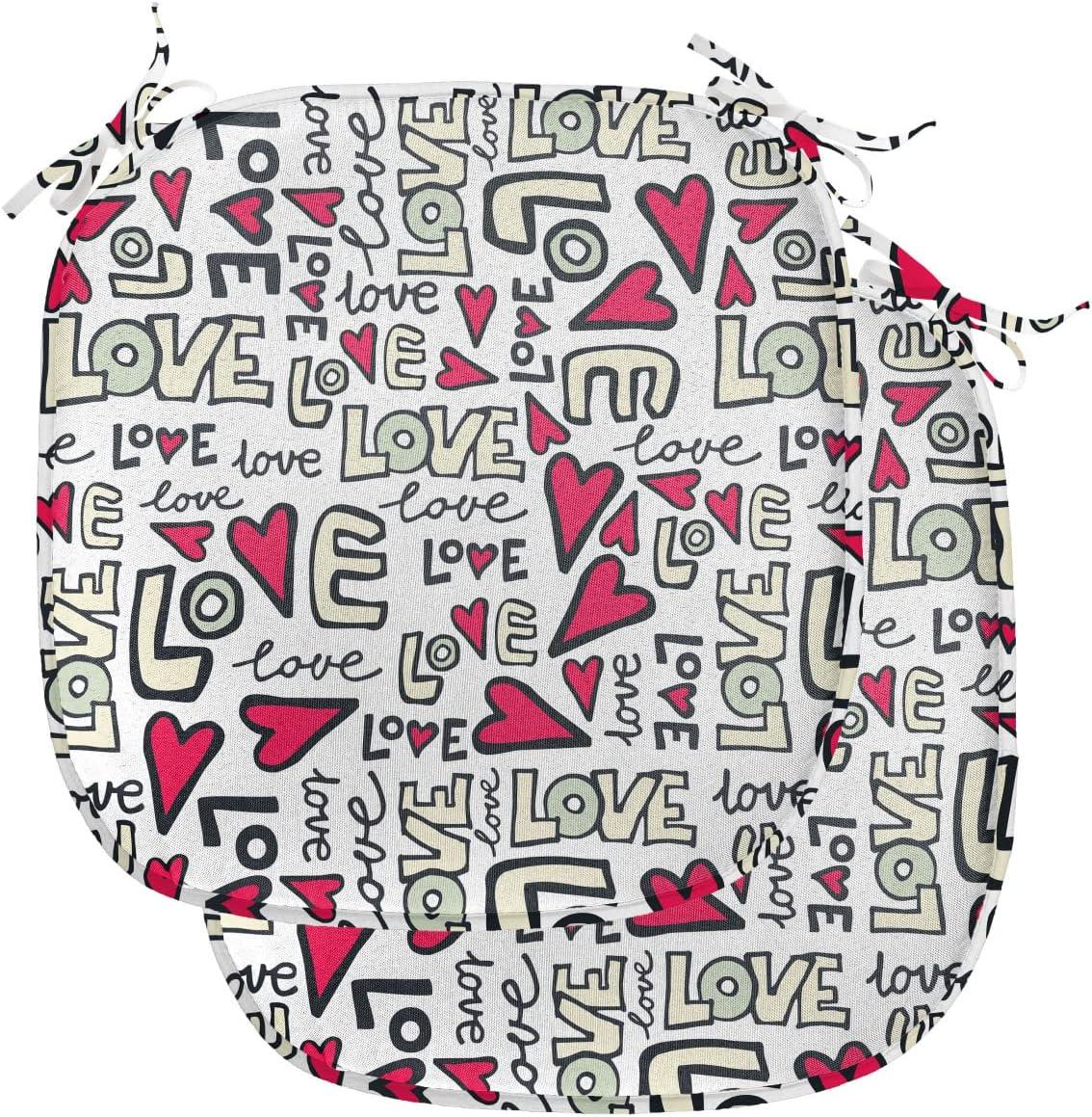 imageAmbesonne Love Chair Seating Cushion Set of 4 Hipster Hearts Pattern with Love You Texts Heart Shapes Valentines Day Theme AntiSlip Seat Padding for Kitchen amp Patio 16x16 Vermilion MulticolorMagenta Ivory Pale Green
