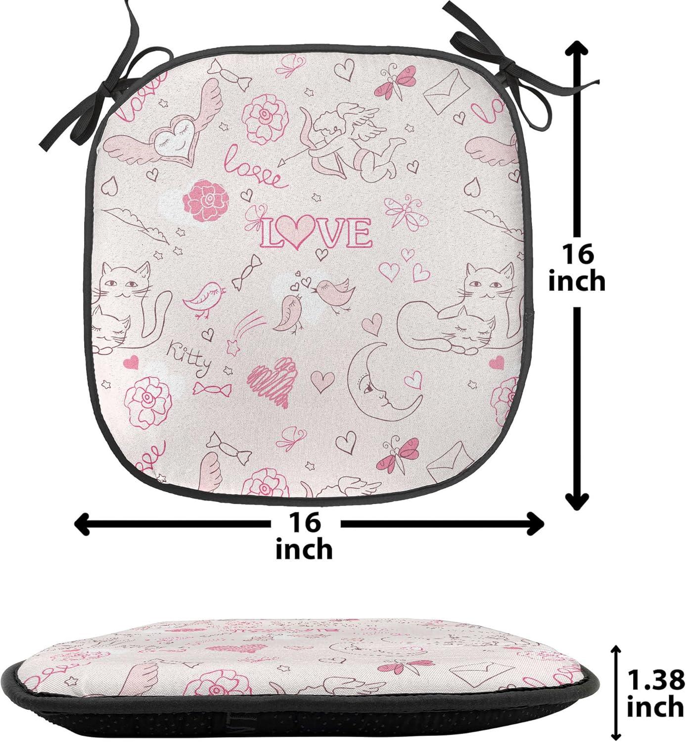 imageAmbesonne Love Chair Seating Cushion Set of 4 Hipster Hearts Pattern with Love You Texts Heart Shapes Valentines Day Theme AntiSlip Seat Padding for Kitchen amp Patio 16x16 Vermilion MulticolorPale Coral Pink Brown