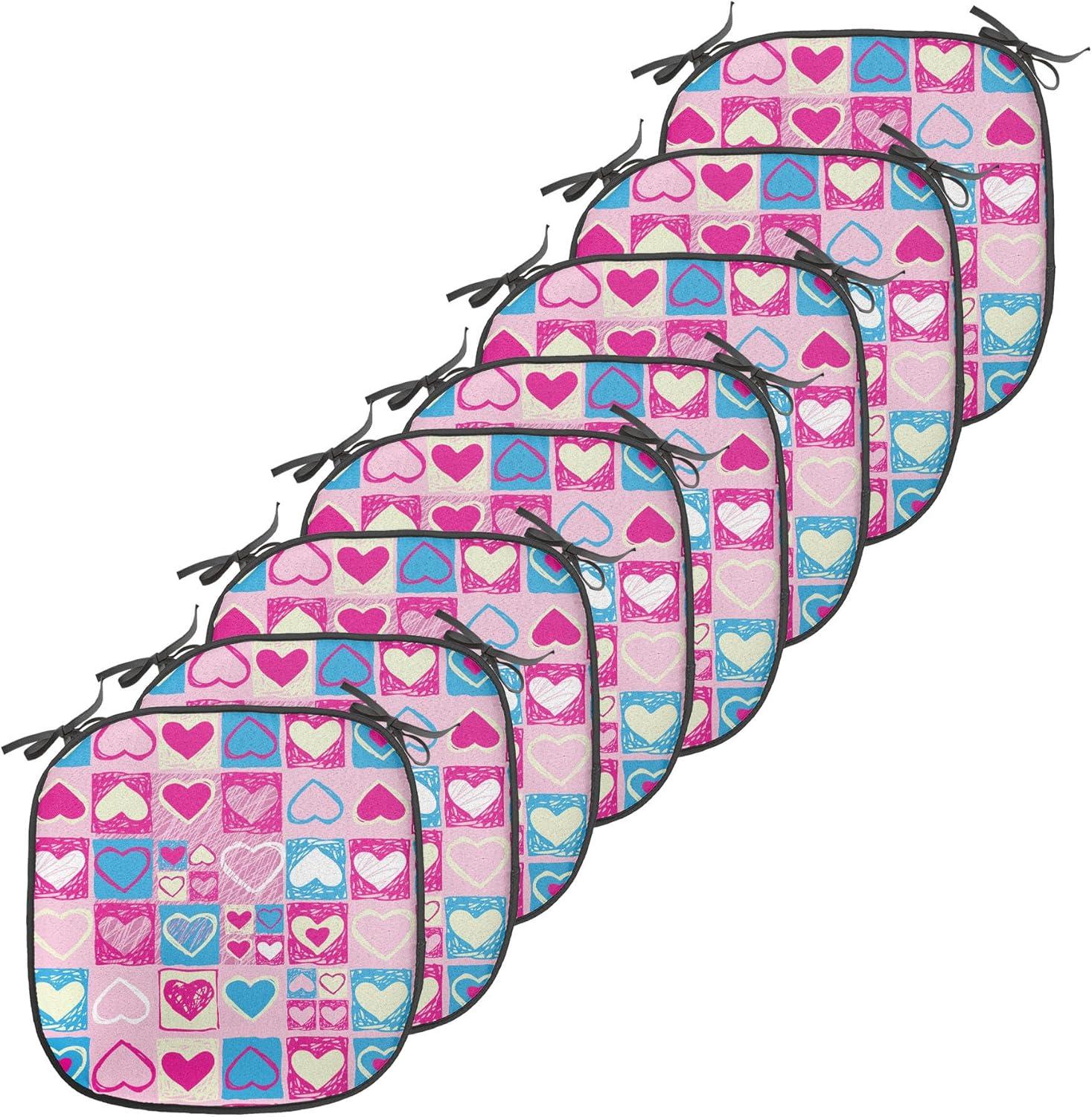 imageAmbesonne Love Chair Seating Cushion Set of 4 Hipster Hearts Pattern with Love You Texts Heart Shapes Valentines Day Theme AntiSlip Seat Padding for Kitchen amp Patio 16x16 Vermilion MulticolorPink Blue Cream