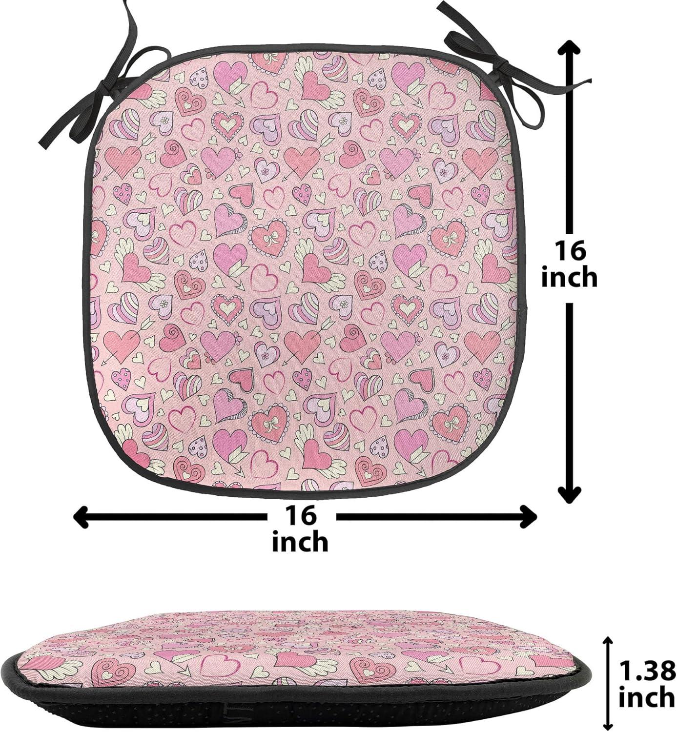 imageAmbesonne Love Chair Seating Cushion Set of 4 Hipster Hearts Pattern with Love You Texts Heart Shapes Valentines Day Theme AntiSlip Seat Padding for Kitchen amp Patio 16x16 Vermilion MulticolorCoral Pink Pale Yellow