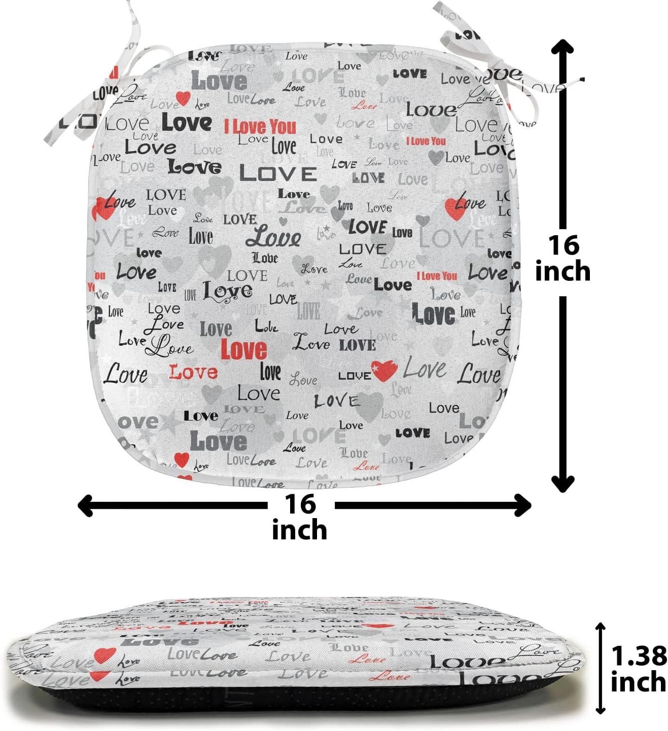 imageAmbesonne Love Chair Seating Cushion Set of 4 Hipster Hearts Pattern with Love You Texts Heart Shapes Valentines Day Theme AntiSlip Seat Padding for Kitchen amp Patio 16x16 Vermilion MulticolorGrey Black Red