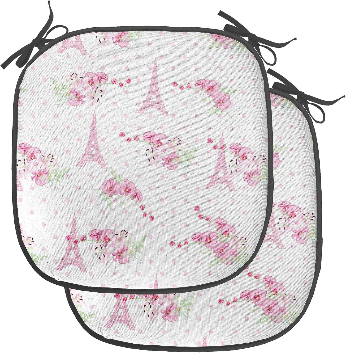 imageAmbesonne Love Chair Seating Cushion Set of 4 Hipster Hearts Pattern with Love You Texts Heart Shapes Valentines Day Theme AntiSlip Seat Padding for Kitchen amp Patio 16x16 Vermilion MulticolorPale Pink Green White