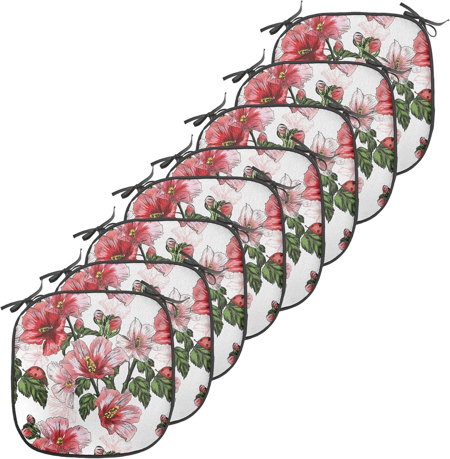 imageAmbesonne Love Chair Seating Cushion Set of 4 Hipster Hearts Pattern with Love You Texts Heart Shapes Valentines Day Theme AntiSlip Seat Padding for Kitchen amp Patio 16x16 Vermilion MulticolorRed Coral Green