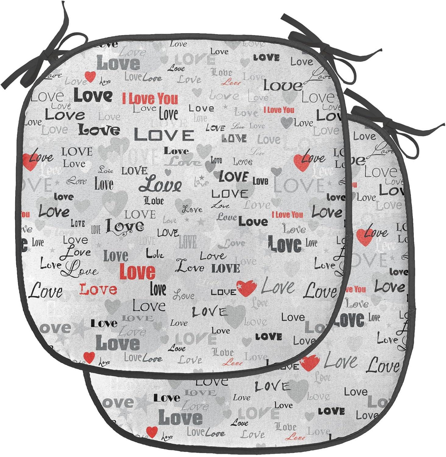 imageAmbesonne Love Chair Seating Cushion Set of 4 Hipster Hearts Pattern with Love You Texts Heart Shapes Valentines Day Theme AntiSlip Seat Padding for Kitchen amp Patio 16x16 Vermilion MulticolorGrey Black Red