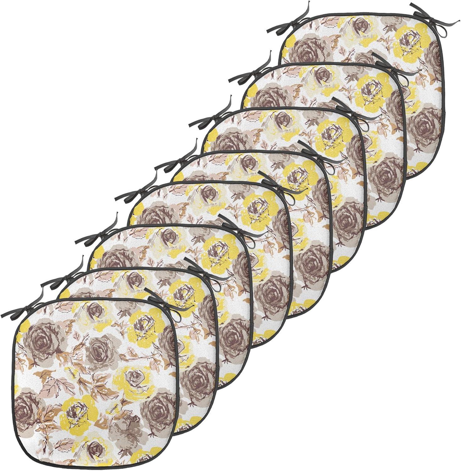 imageAmbesonne Love Chair Seating Cushion Set of 4 Hipster Hearts Pattern with Love You Texts Heart Shapes Valentines Day Theme AntiSlip Seat Padding for Kitchen amp Patio 16x16 Vermilion MulticolorYellow Beige Brown