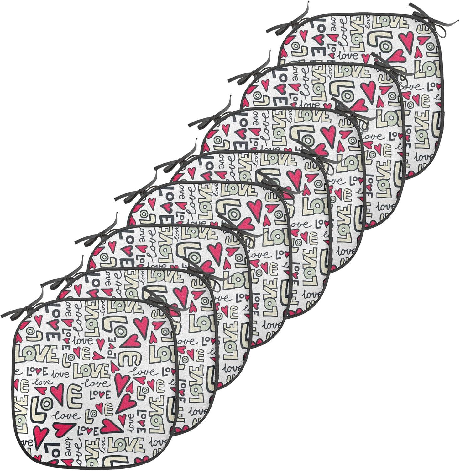 imageAmbesonne Love Chair Seating Cushion Set of 4 Hipster Hearts Pattern with Love You Texts Heart Shapes Valentines Day Theme AntiSlip Seat Padding for Kitchen amp Patio 16x16 Vermilion MulticolorMagenta Ivory Pale Green