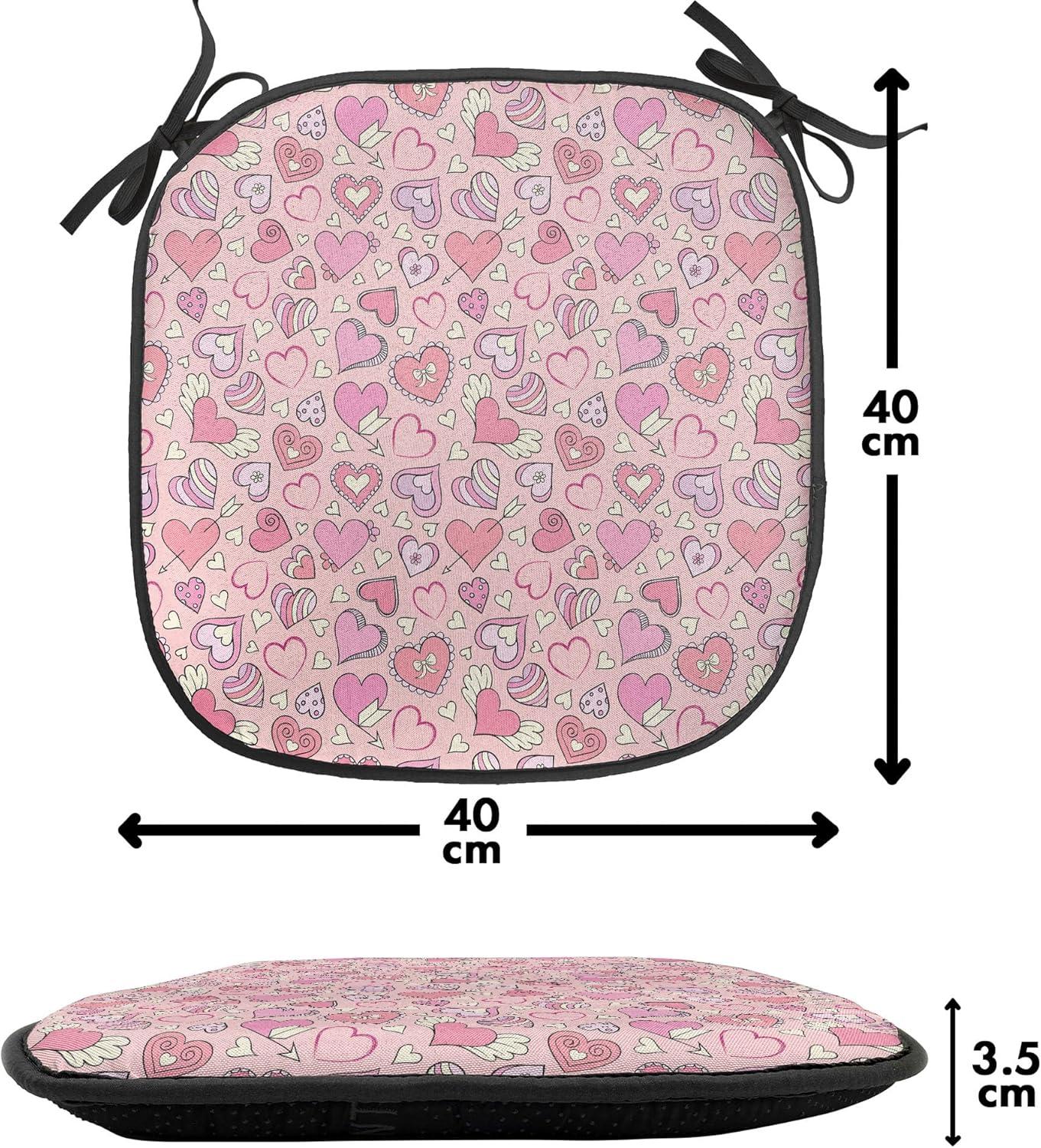 imageAmbesonne Love Chair Seating Cushion Set of 4 Hipster Hearts Pattern with Love You Texts Heart Shapes Valentines Day Theme AntiSlip Seat Padding for Kitchen amp Patio 16x16 Vermilion MulticolorCoral Pink Pale Yellow
