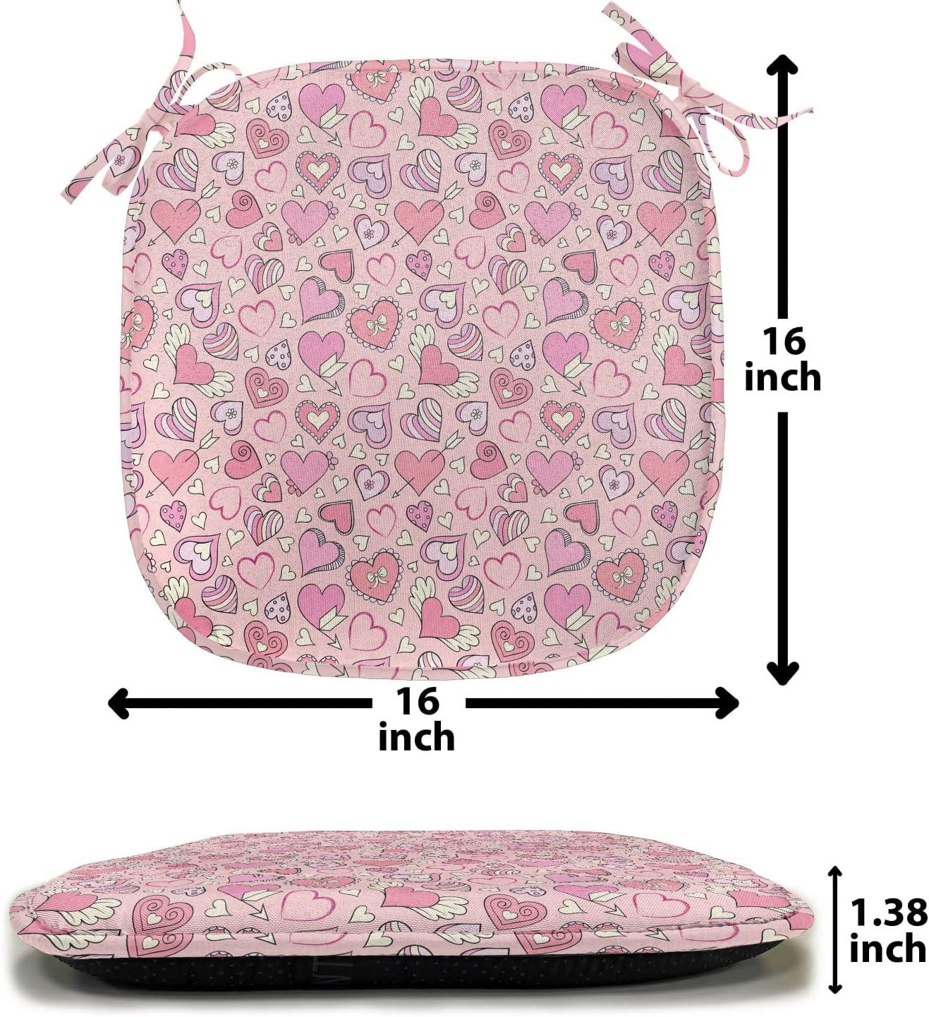imageAmbesonne Love Chair Seating Cushion Set of 4 Hipster Hearts Pattern with Love You Texts Heart Shapes Valentines Day Theme AntiSlip Seat Padding for Kitchen amp Patio 16x16 Vermilion MulticolorCoral Pink Pale Yellow