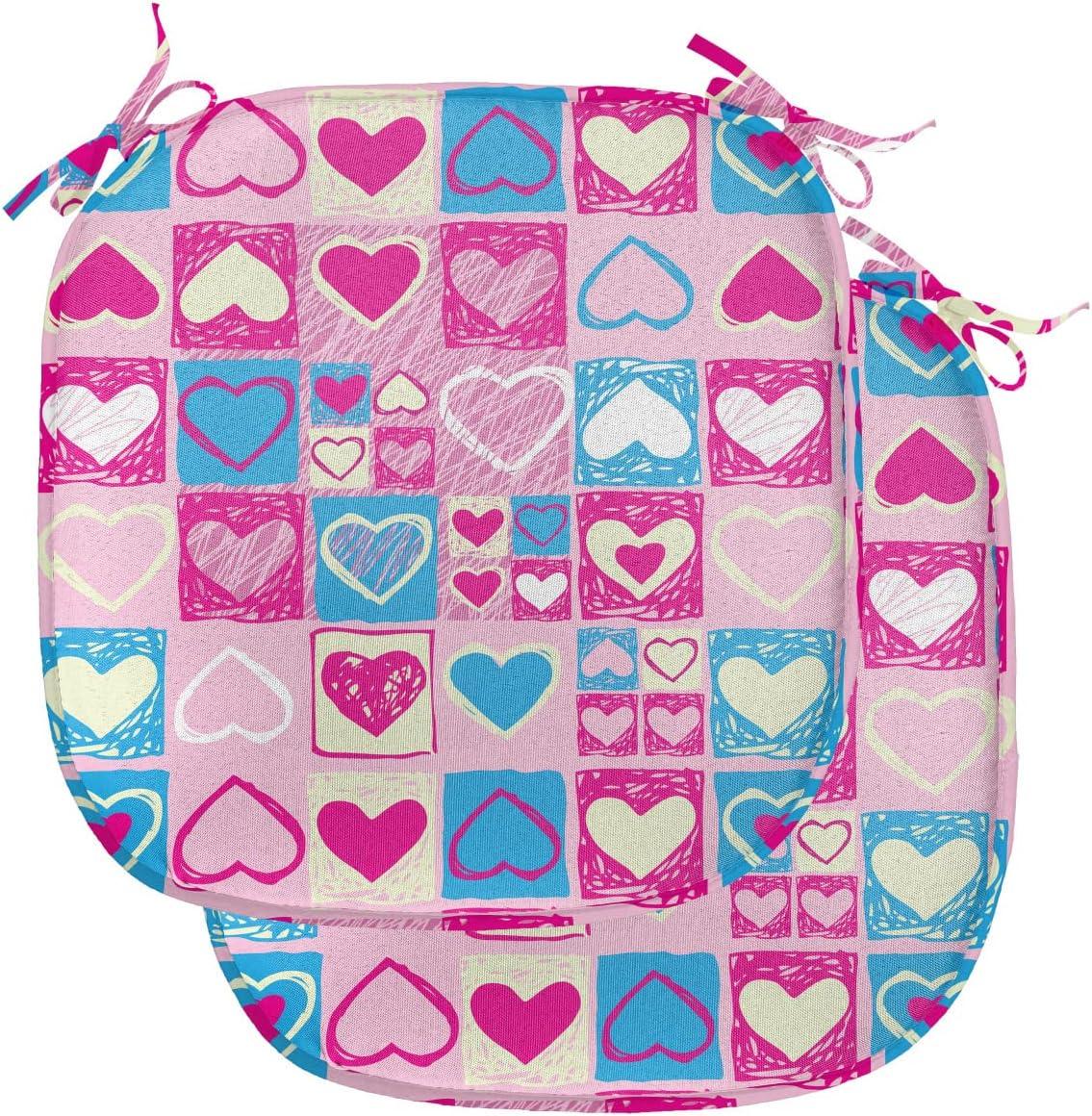 imageAmbesonne Love Chair Seating Cushion Set of 4 Hipster Hearts Pattern with Love You Texts Heart Shapes Valentines Day Theme AntiSlip Seat Padding for Kitchen amp Patio 16x16 Vermilion MulticolorPink Blue Cream