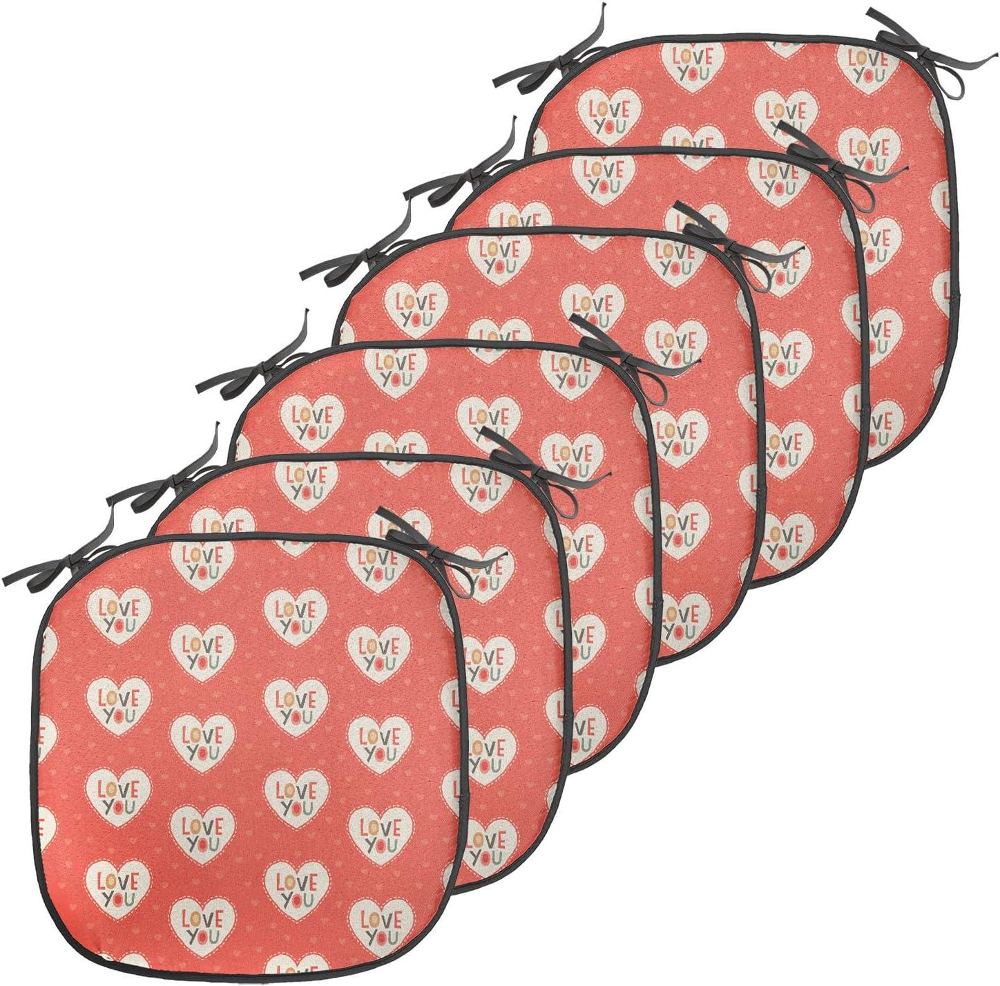 imageAmbesonne Love Chair Seating Cushion Set of 4 Hipster Hearts Pattern with Love You Texts Heart Shapes Valentines Day Theme AntiSlip Seat Padding for Kitchen amp Patio 16x16 Vermilion MulticolorVermilion Multicolor