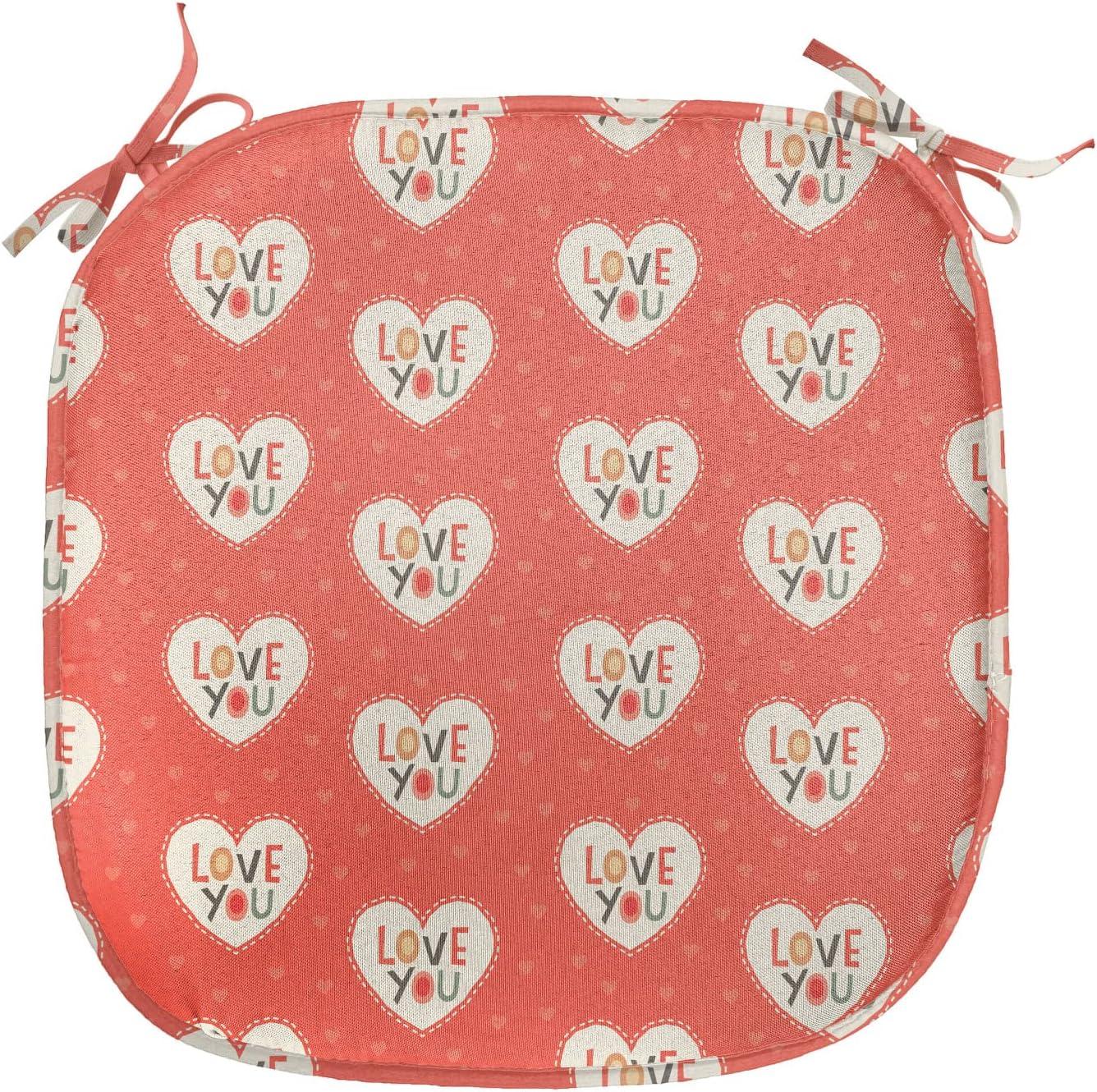 imageAmbesonne Love Chair Seating Cushion Set of 4 Hipster Hearts Pattern with Love You Texts Heart Shapes Valentines Day Theme AntiSlip Seat Padding for Kitchen amp Patio 16x16 Vermilion MulticolorVermilion Multicolor