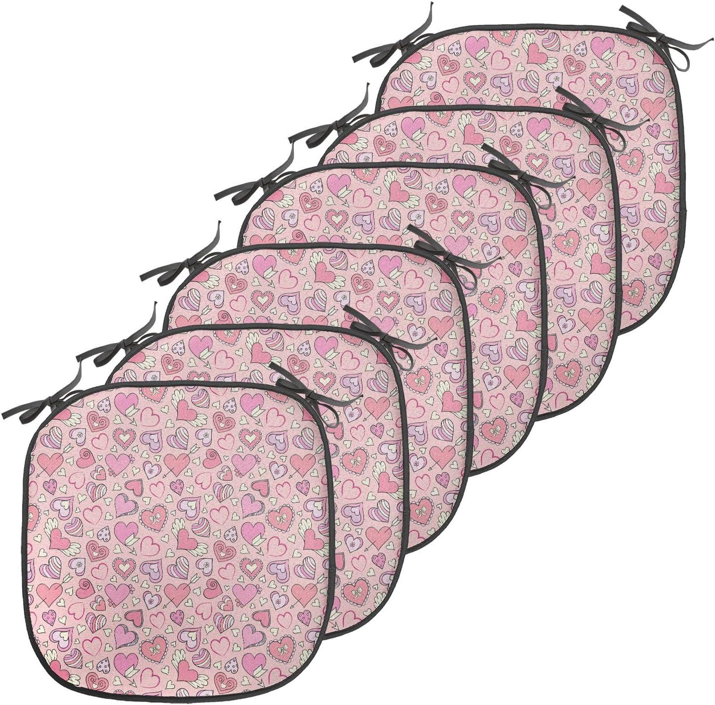imageAmbesonne Love Chair Seating Cushion Set of 4 Hipster Hearts Pattern with Love You Texts Heart Shapes Valentines Day Theme AntiSlip Seat Padding for Kitchen amp Patio 16x16 Vermilion MulticolorCoral Pink Pale Yellow