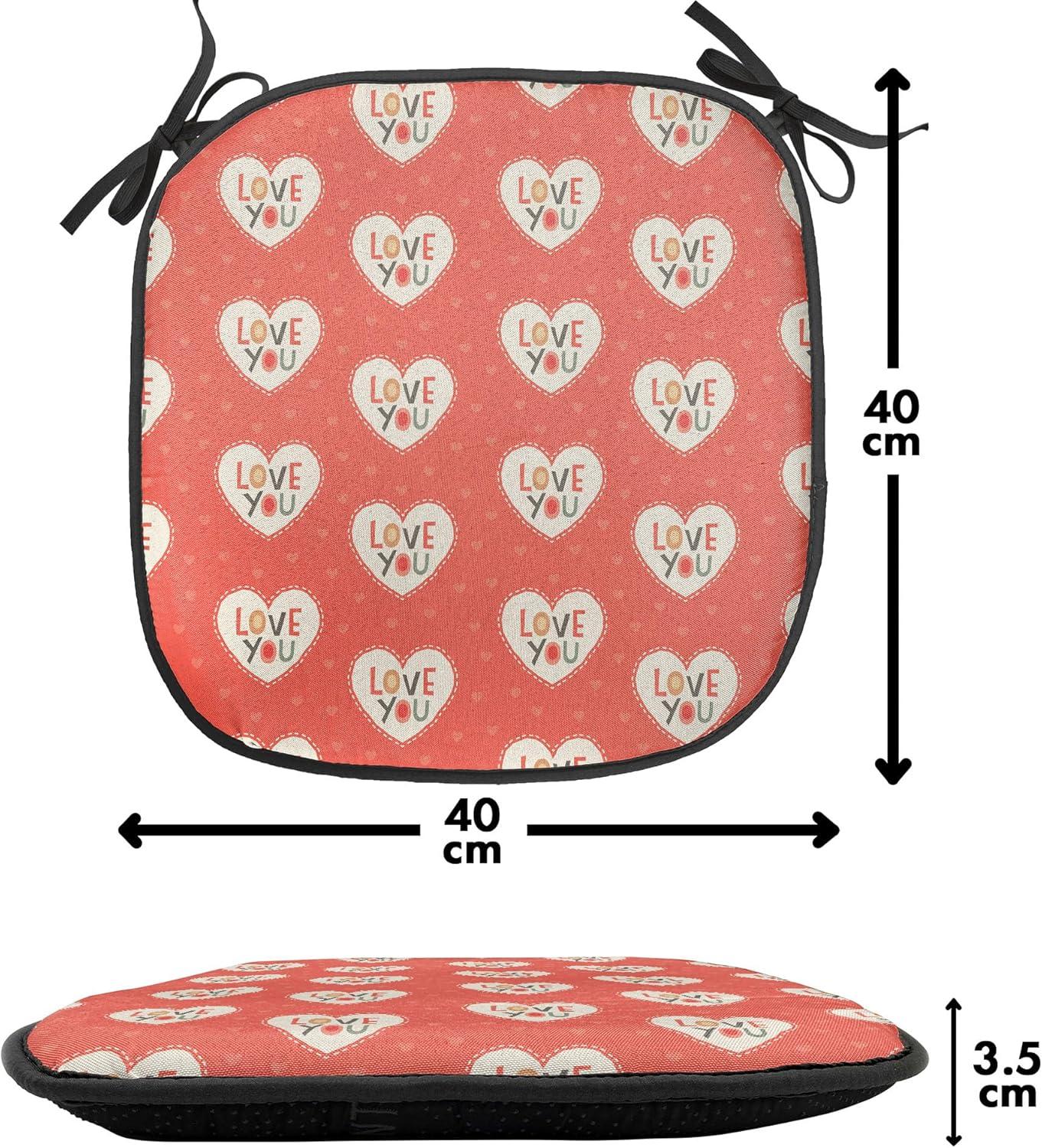 imageAmbesonne Love Chair Seating Cushion Set of 4 Hipster Hearts Pattern with Love You Texts Heart Shapes Valentines Day Theme AntiSlip Seat Padding for Kitchen amp Patio 16x16 Vermilion MulticolorVermilion Multicolor