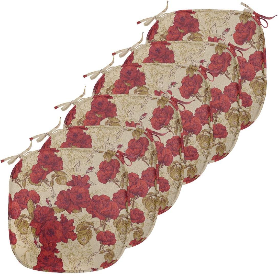 imageAmbesonne Love Chair Seating Cushion Set of 4 Hipster Hearts Pattern with Love You Texts Heart Shapes Valentines Day Theme AntiSlip Seat Padding for Kitchen amp Patio 16x16 Vermilion MulticolorRed Khaki Sand Brown