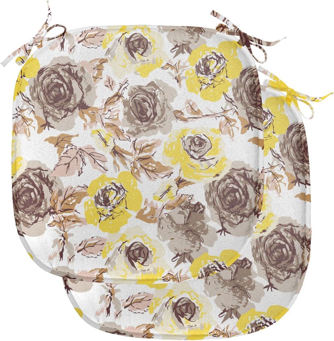 imageAmbesonne Love Chair Seating Cushion Set of 4 Hipster Hearts Pattern with Love You Texts Heart Shapes Valentines Day Theme AntiSlip Seat Padding for Kitchen amp Patio 16x16 Vermilion MulticolorYellow Beige Brown