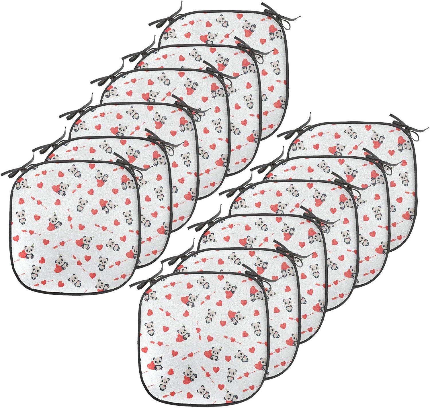 imageAmbesonne Love Chair Seating Cushion Set of 4 Hipster Hearts Pattern with Love You Texts Heart Shapes Valentines Day Theme AntiSlip Seat Padding for Kitchen amp Patio 16x16 Vermilion MulticolorVermilion Beige Black