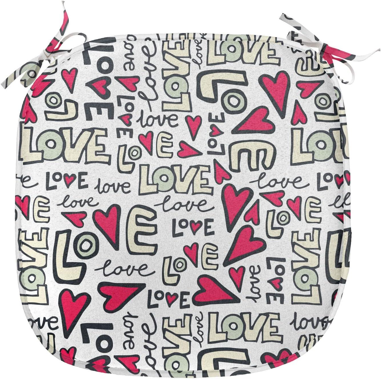 imageAmbesonne Love Chair Seating Cushion Set of 4 Hipster Hearts Pattern with Love You Texts Heart Shapes Valentines Day Theme AntiSlip Seat Padding for Kitchen amp Patio 16x16 Vermilion MulticolorMagenta Ivory Pale Green