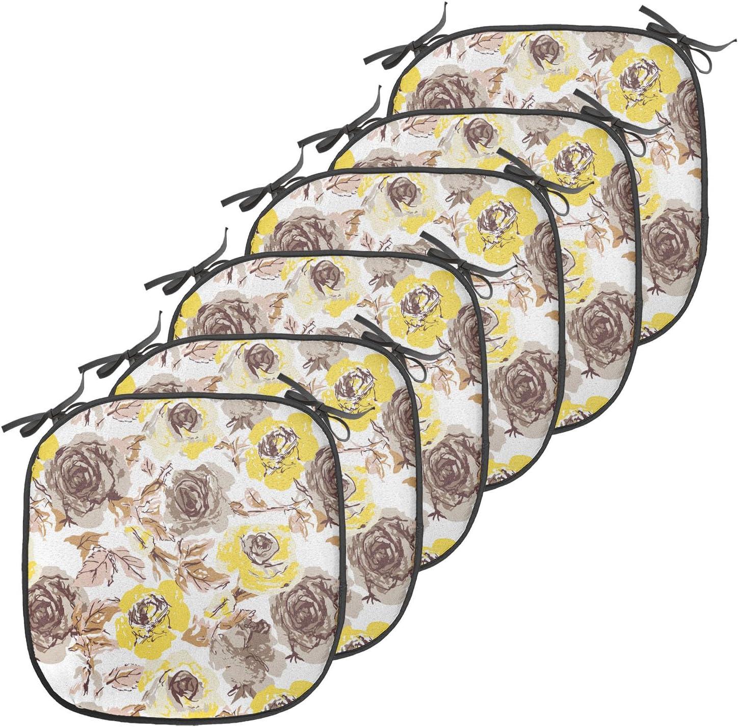 imageAmbesonne Love Chair Seating Cushion Set of 4 Hipster Hearts Pattern with Love You Texts Heart Shapes Valentines Day Theme AntiSlip Seat Padding for Kitchen amp Patio 16x16 Vermilion MulticolorYellow Beige Brown