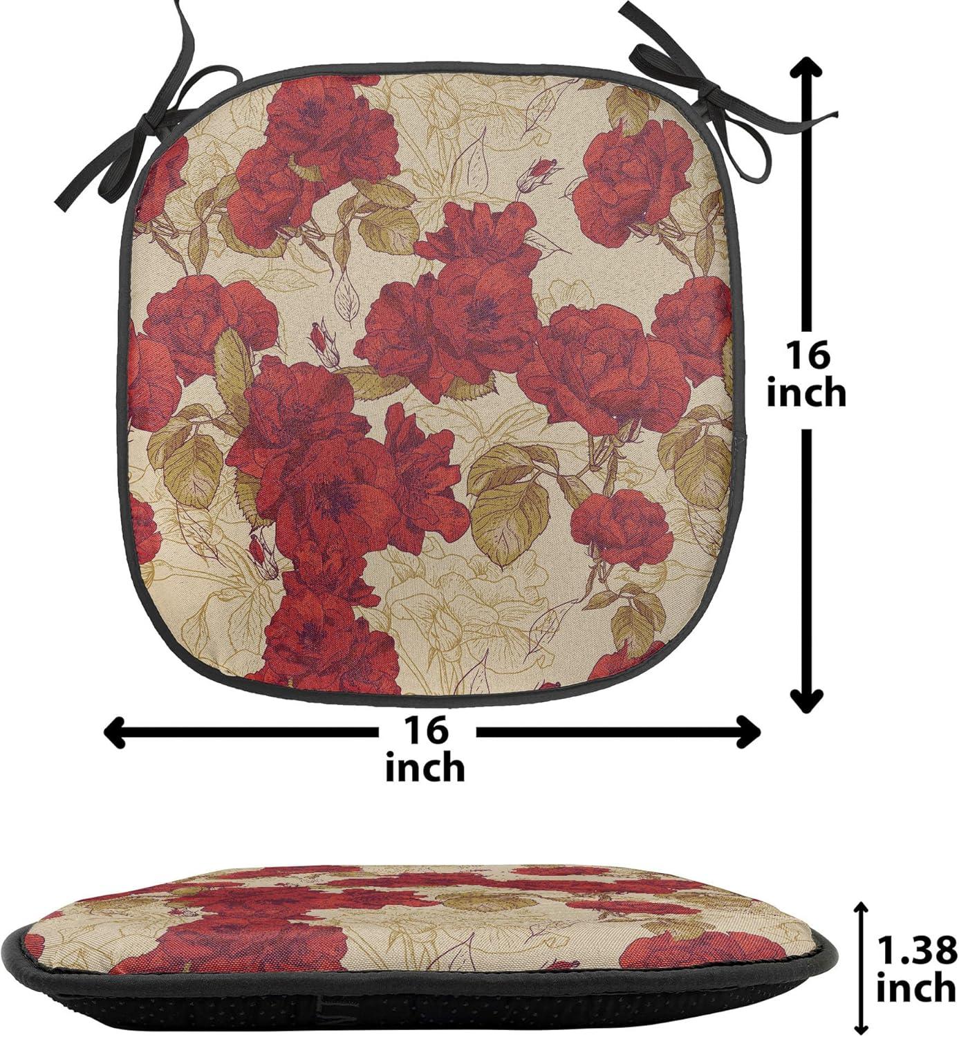 imageAmbesonne Love Chair Seating Cushion Set of 4 Hipster Hearts Pattern with Love You Texts Heart Shapes Valentines Day Theme AntiSlip Seat Padding for Kitchen amp Patio 16x16 Vermilion MulticolorRed Khaki Sand Brown