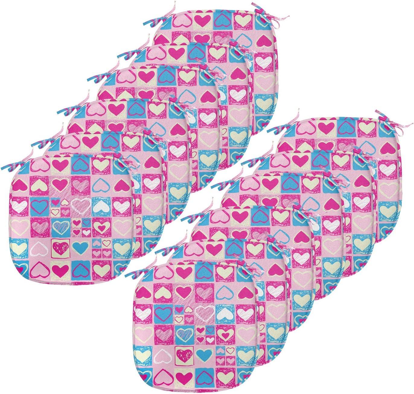 imageAmbesonne Love Chair Seating Cushion Set of 4 Hipster Hearts Pattern with Love You Texts Heart Shapes Valentines Day Theme AntiSlip Seat Padding for Kitchen amp Patio 16x16 Vermilion MulticolorPink Blue Cream