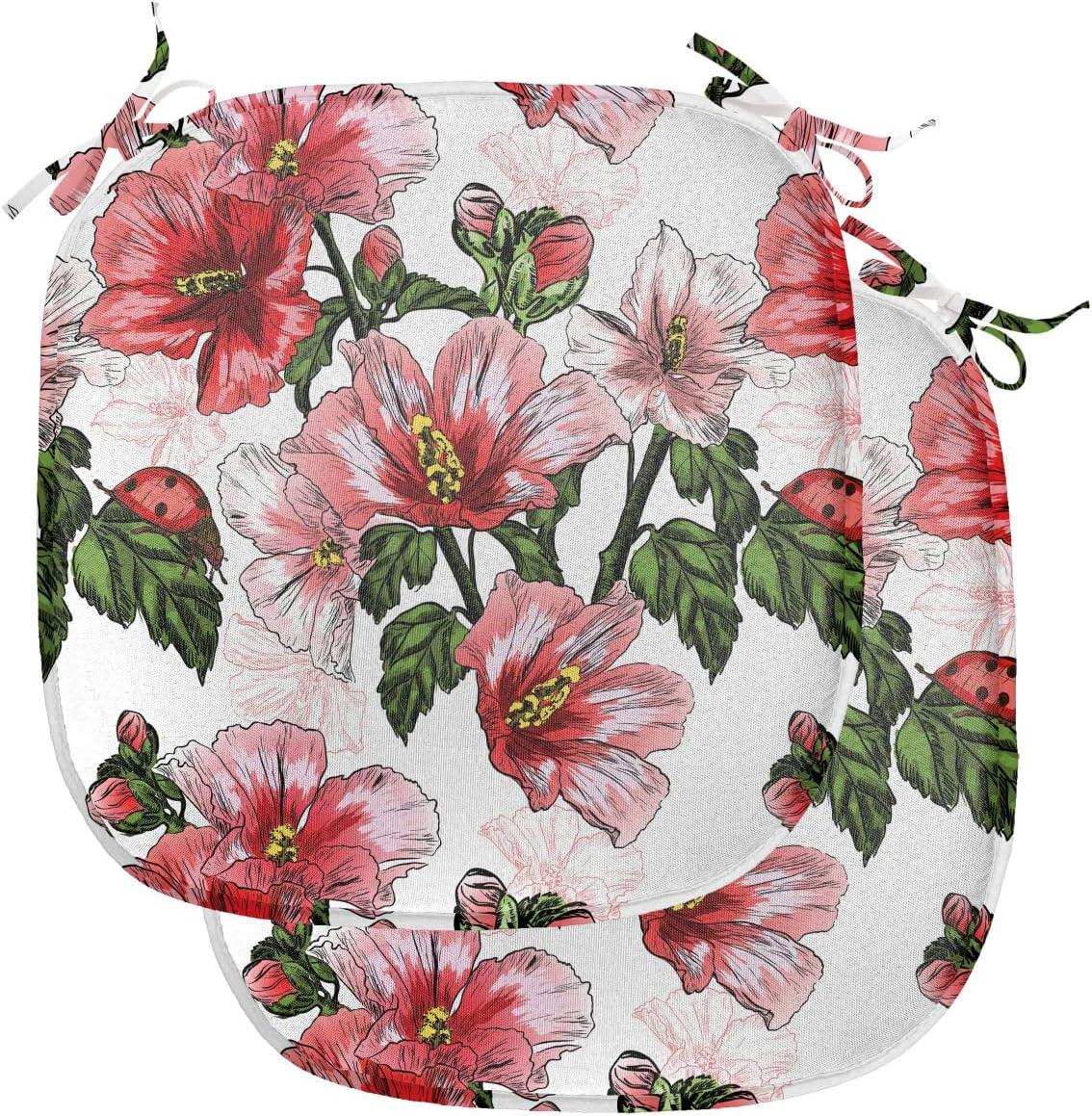imageAmbesonne Love Chair Seating Cushion Set of 4 Hipster Hearts Pattern with Love You Texts Heart Shapes Valentines Day Theme AntiSlip Seat Padding for Kitchen amp Patio 16x16 Vermilion MulticolorRed Coral Green