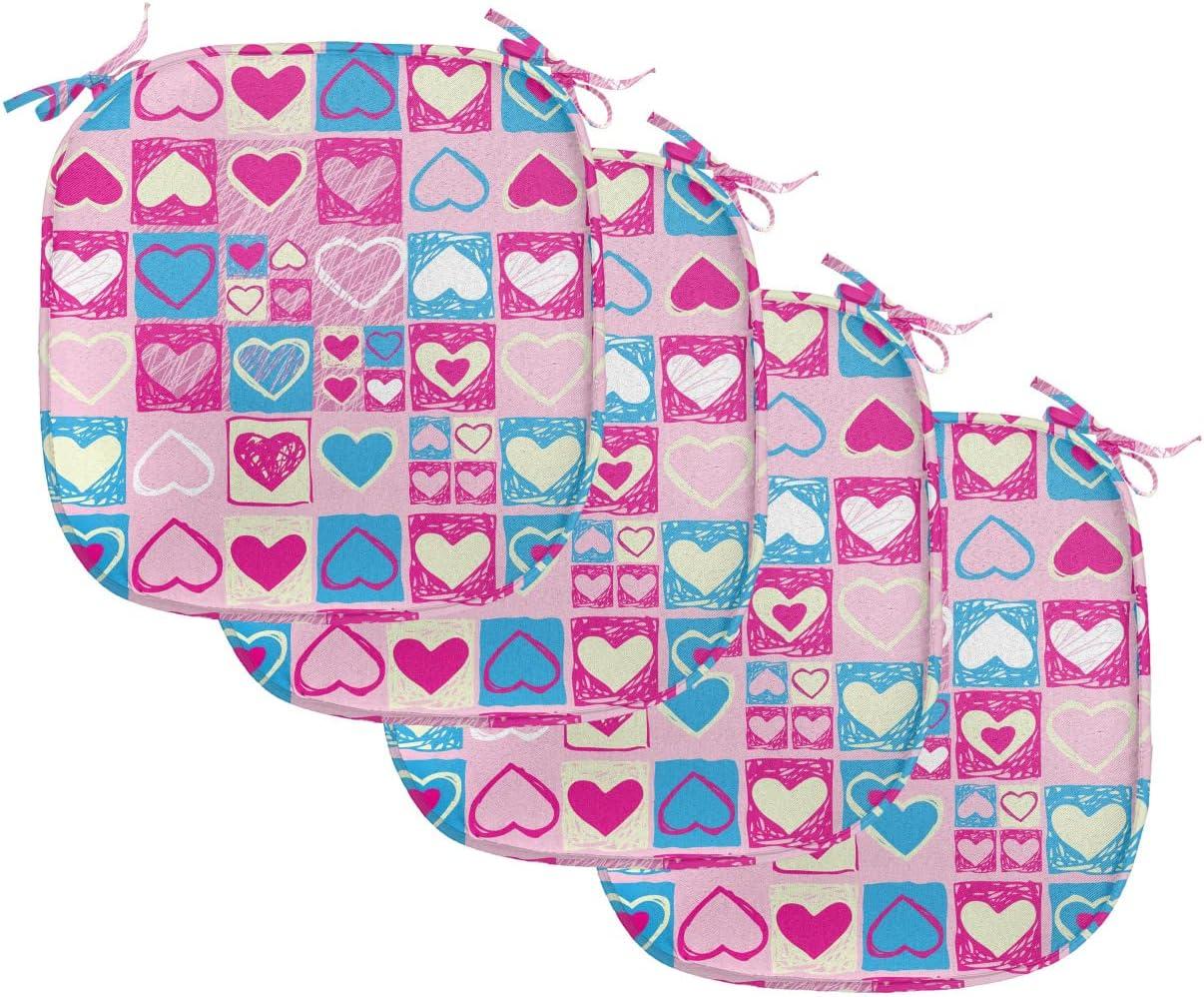 imageAmbesonne Love Chair Seating Cushion Set of 4 Hipster Hearts Pattern with Love You Texts Heart Shapes Valentines Day Theme AntiSlip Seat Padding for Kitchen amp Patio 16x16 Vermilion MulticolorPink Blue Cream