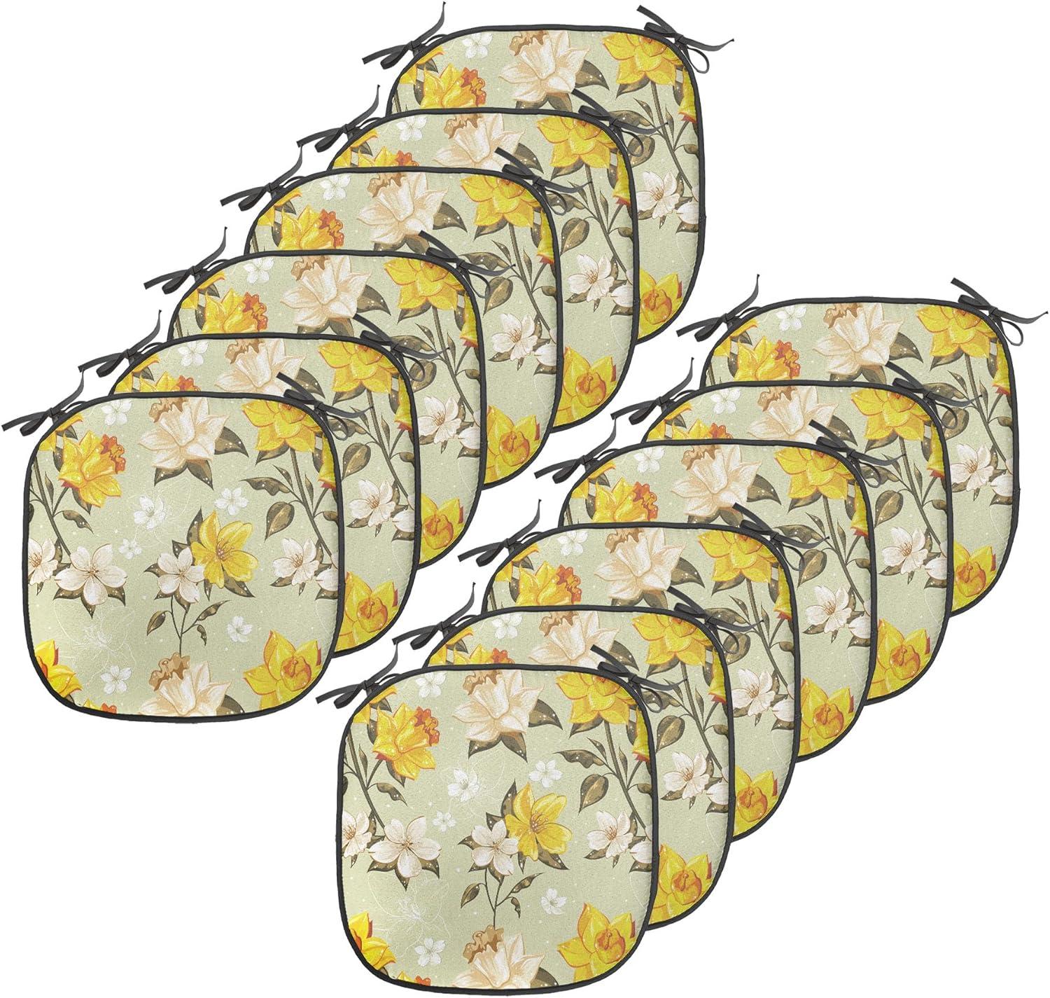 imageAmbesonne Love Chair Seating Cushion Set of 4 Hipster Hearts Pattern with Love You Texts Heart Shapes Valentines Day Theme AntiSlip Seat Padding for Kitchen amp Patio 16x16 Vermilion MulticolorYellow Cream Pale Green