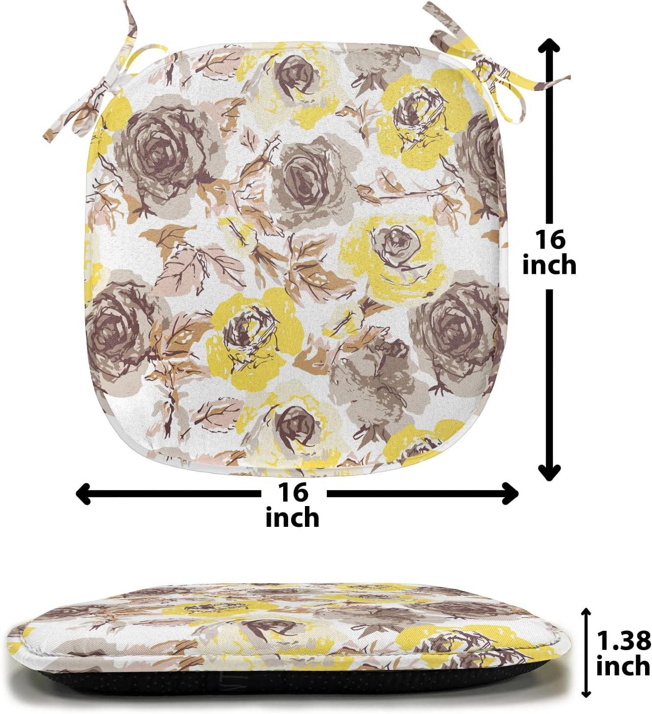 imageAmbesonne Love Chair Seating Cushion Set of 4 Hipster Hearts Pattern with Love You Texts Heart Shapes Valentines Day Theme AntiSlip Seat Padding for Kitchen amp Patio 16x16 Vermilion MulticolorYellow Beige Brown