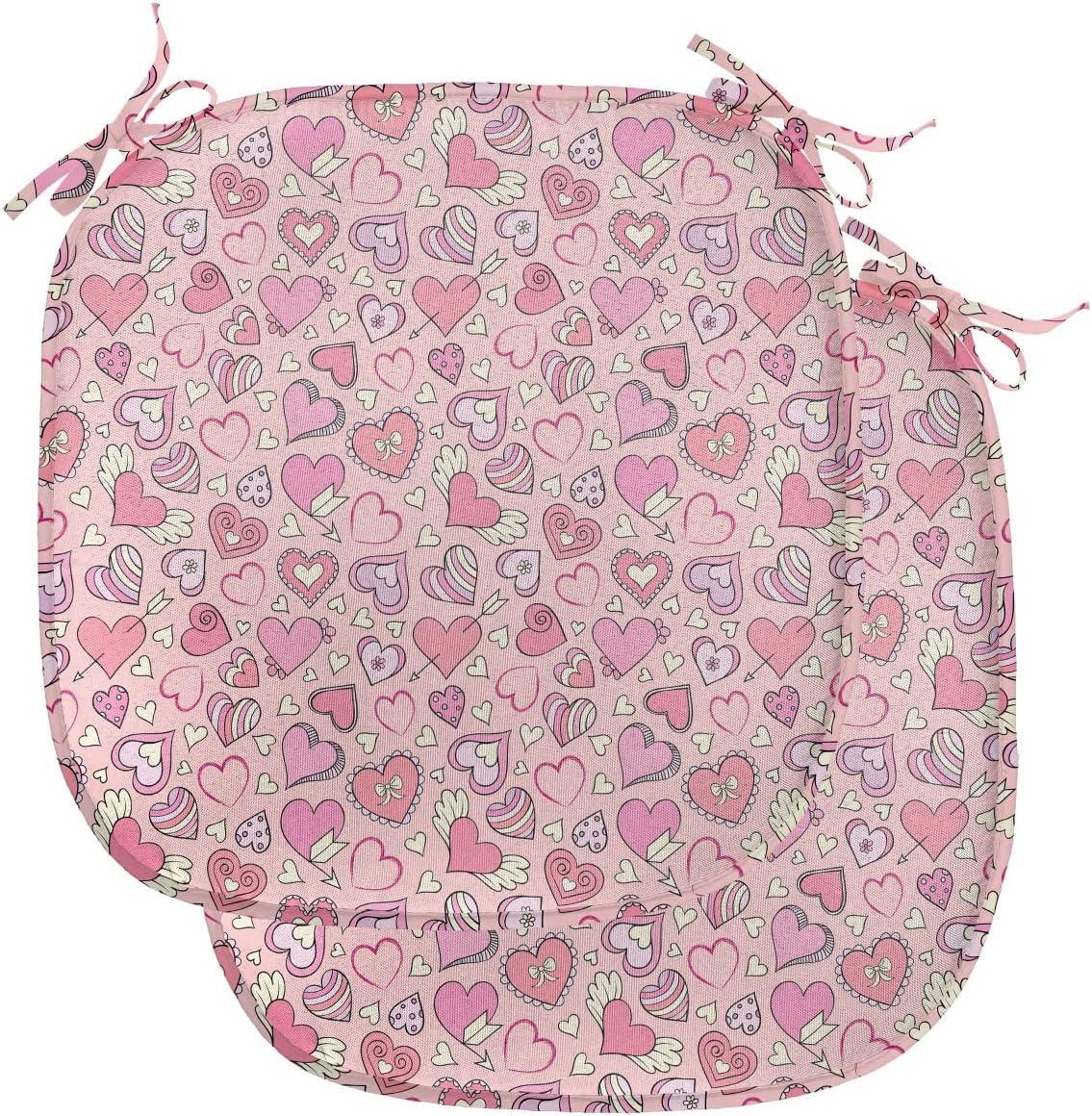 imageAmbesonne Love Chair Seating Cushion Set of 4 Hipster Hearts Pattern with Love You Texts Heart Shapes Valentines Day Theme AntiSlip Seat Padding for Kitchen amp Patio 16x16 Vermilion MulticolorCoral Pink Pale Yellow