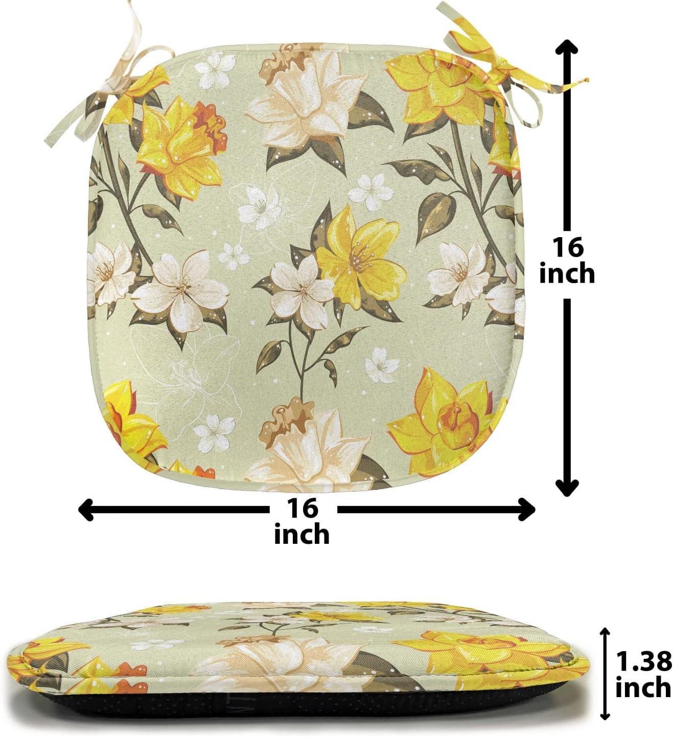 imageAmbesonne Love Chair Seating Cushion Set of 4 Hipster Hearts Pattern with Love You Texts Heart Shapes Valentines Day Theme AntiSlip Seat Padding for Kitchen amp Patio 16x16 Vermilion MulticolorYellow Cream Pale Green