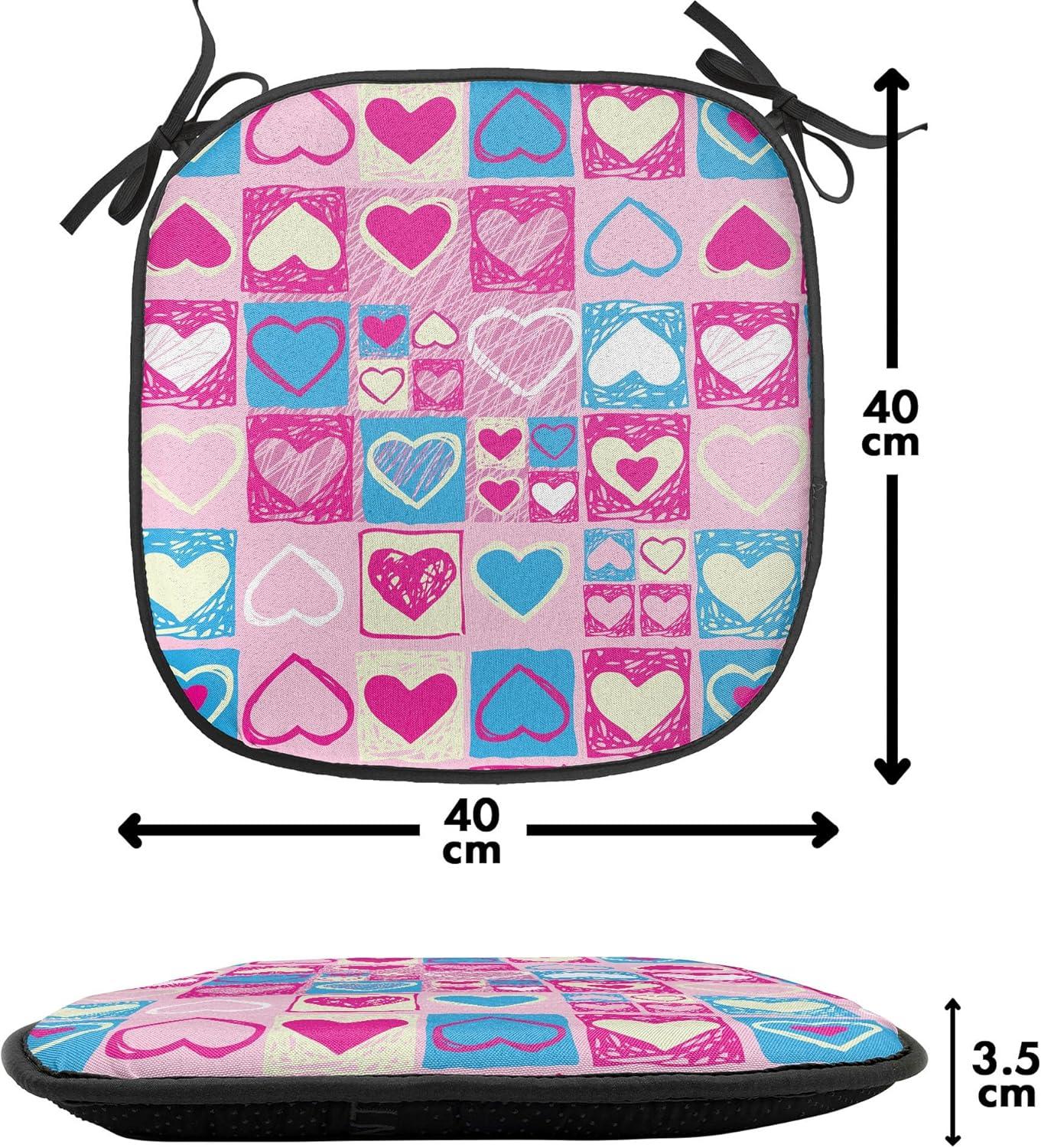 imageAmbesonne Love Chair Seating Cushion Set of 4 Hipster Hearts Pattern with Love You Texts Heart Shapes Valentines Day Theme AntiSlip Seat Padding for Kitchen amp Patio 16x16 Vermilion MulticolorPink Blue Cream
