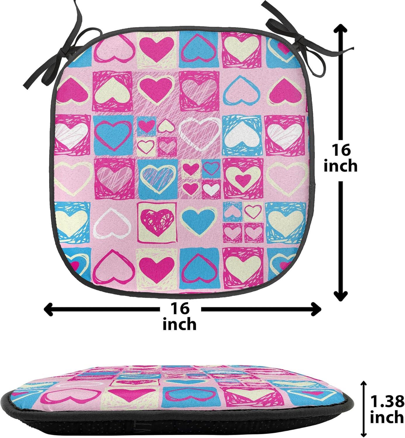 imageAmbesonne Love Chair Seating Cushion Set of 4 Hipster Hearts Pattern with Love You Texts Heart Shapes Valentines Day Theme AntiSlip Seat Padding for Kitchen amp Patio 16x16 Vermilion MulticolorPink Blue Cream