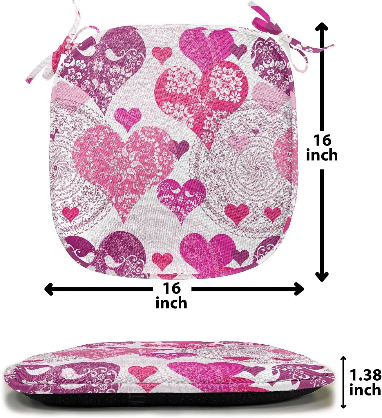 imageAmbesonne Romantic Chair Seating Cushion Set of 4 Valentines Day Love You Calligraphy with Hearts Pastel Colored Design AntiSlip Seat Padding for Kitchen amp Patio 16x16 Pale Pink TealHot Pink Purple Pink