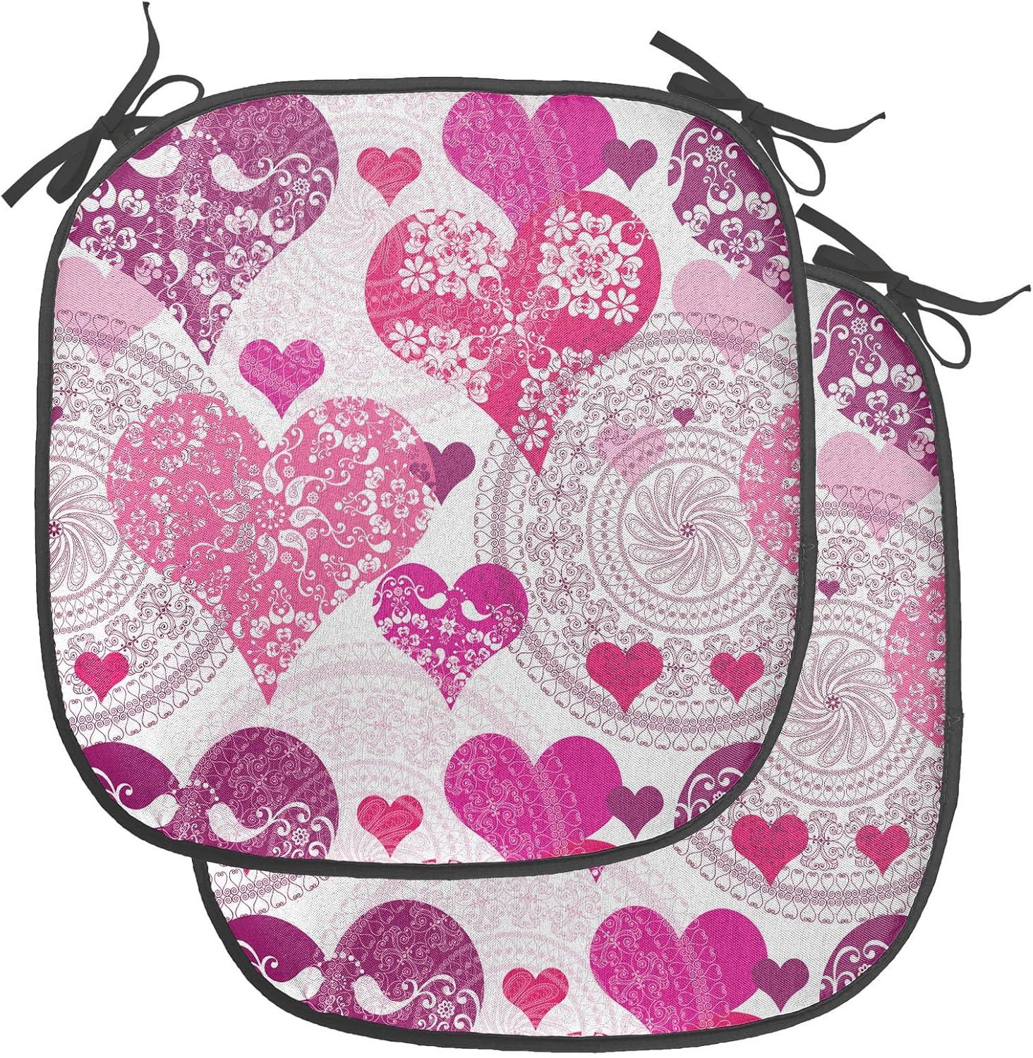 imageAmbesonne Romantic Chair Seating Cushion Set of 4 Valentines Day Love You Calligraphy with Hearts Pastel Colored Design AntiSlip Seat Padding for Kitchen amp Patio 16x16 Pale Pink TealHot Pink Purple Pink
