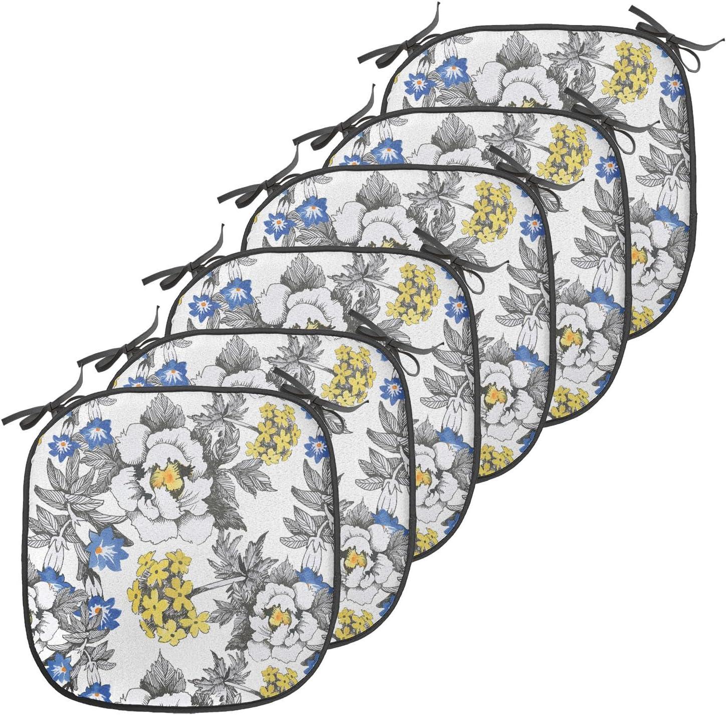 imageAmbesonne Romantic Chair Seating Cushion Set of 6 Valentines Day Style Rose Composition Love in Pastel Colors AntiSlip Seat Padding for Kitchen amp Patio 16x16 Aqua Dark Coral BeigeDark Grey Yellow