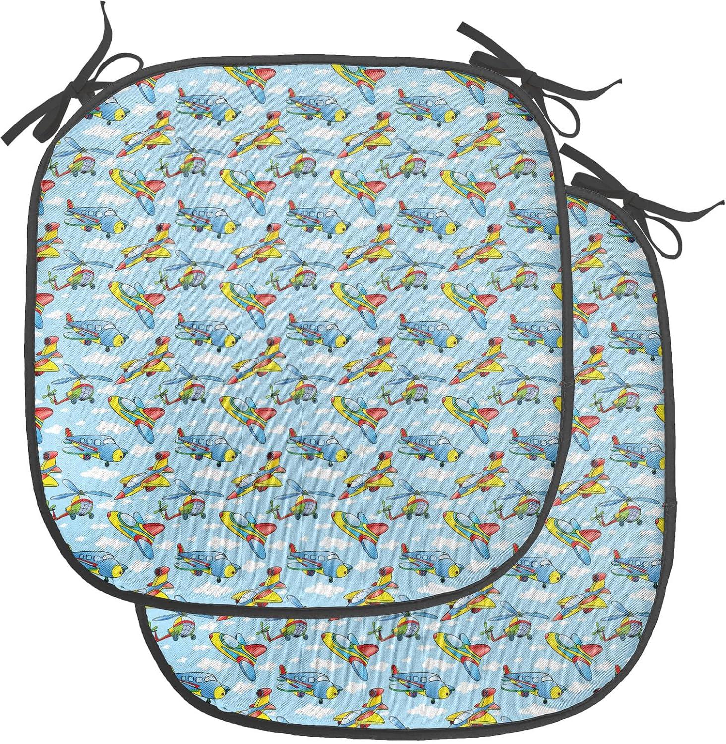 imageAmbesonne Romantic Chair Seating Cushion Set of 8 Soft Colored Hearts in Love Valentines Day Repetitive Pattern AntiSlip Seat Padding for Kitchen amp Patio 16x16 Pale Yellow Pale PinkYellow and Blue