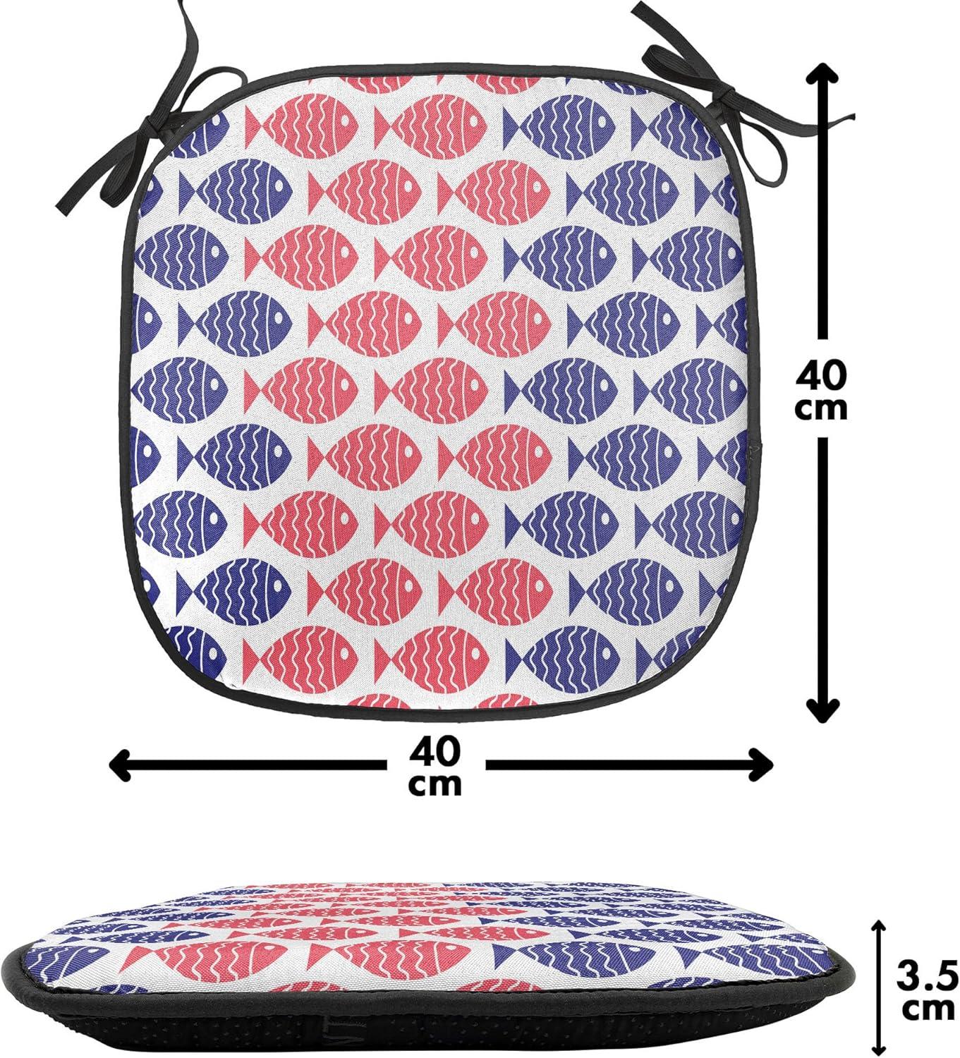 imageAmbesonne Romantic Chair Seating Cushion Set of 8 Soft Colored Hearts in Love Valentines Day Repetitive Pattern AntiSlip Seat Padding for Kitchen amp Patio 16x16 Pale Yellow Pale PinkRed and Navy Blue