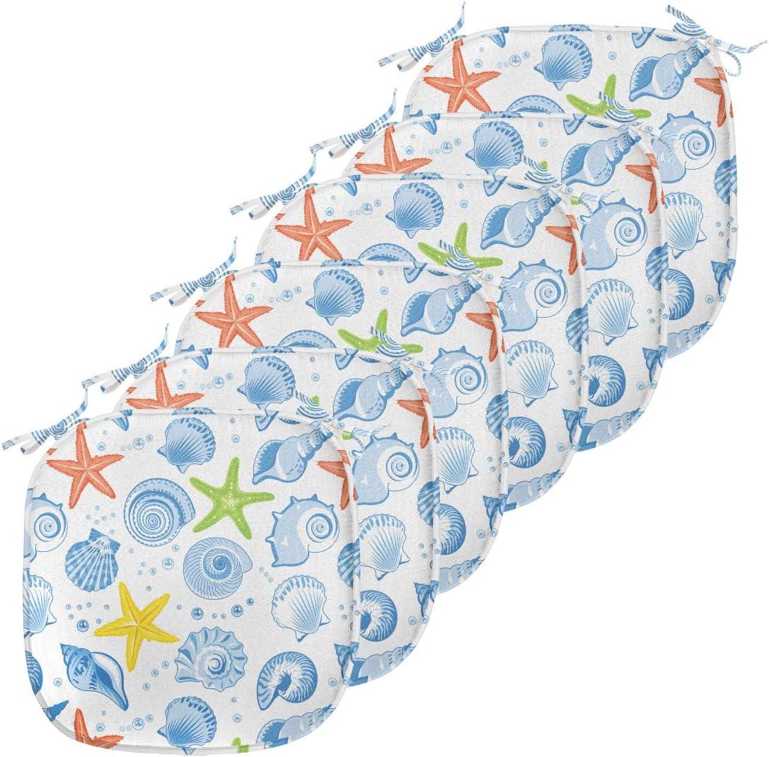 imageAmbesonne Romantic Chair Seating Cushion Set of 8 Soft Colored Hearts in Love Valentines Day Repetitive Pattern AntiSlip Seat Padding for Kitchen amp Patio 16x16 Pale Yellow Pale PinkBlue and Yellow